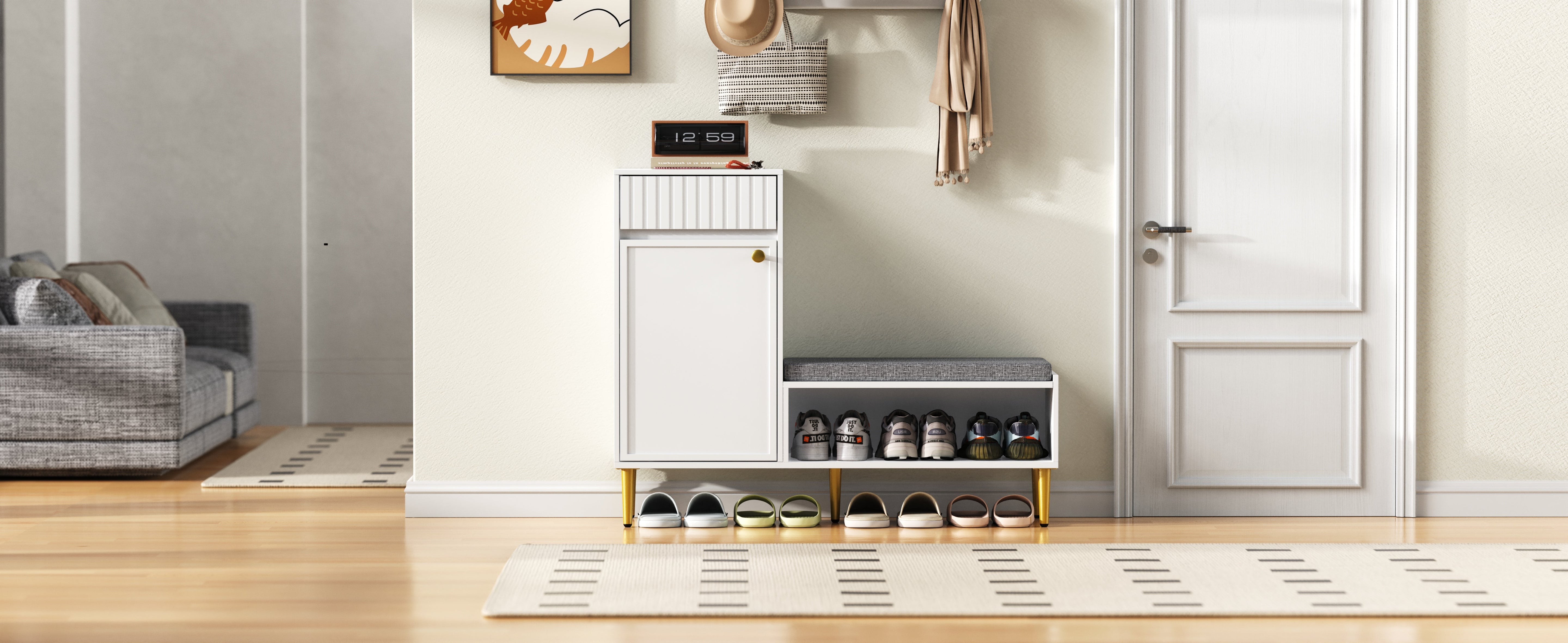 Logidon Moderne Schoenenkast Met Bank Wit 100x35x82 cm