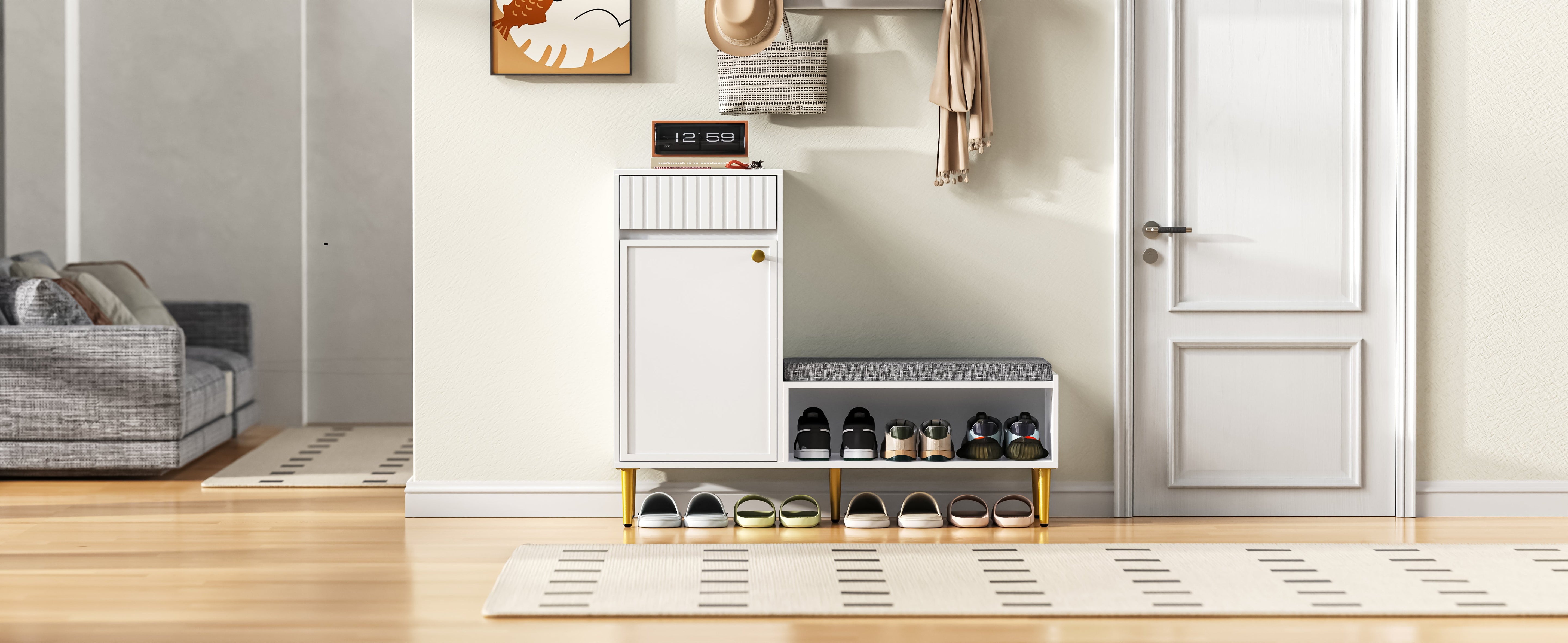 Logidon Moderne Schoenenkast Met Bank Wit 100x35x82 cm
