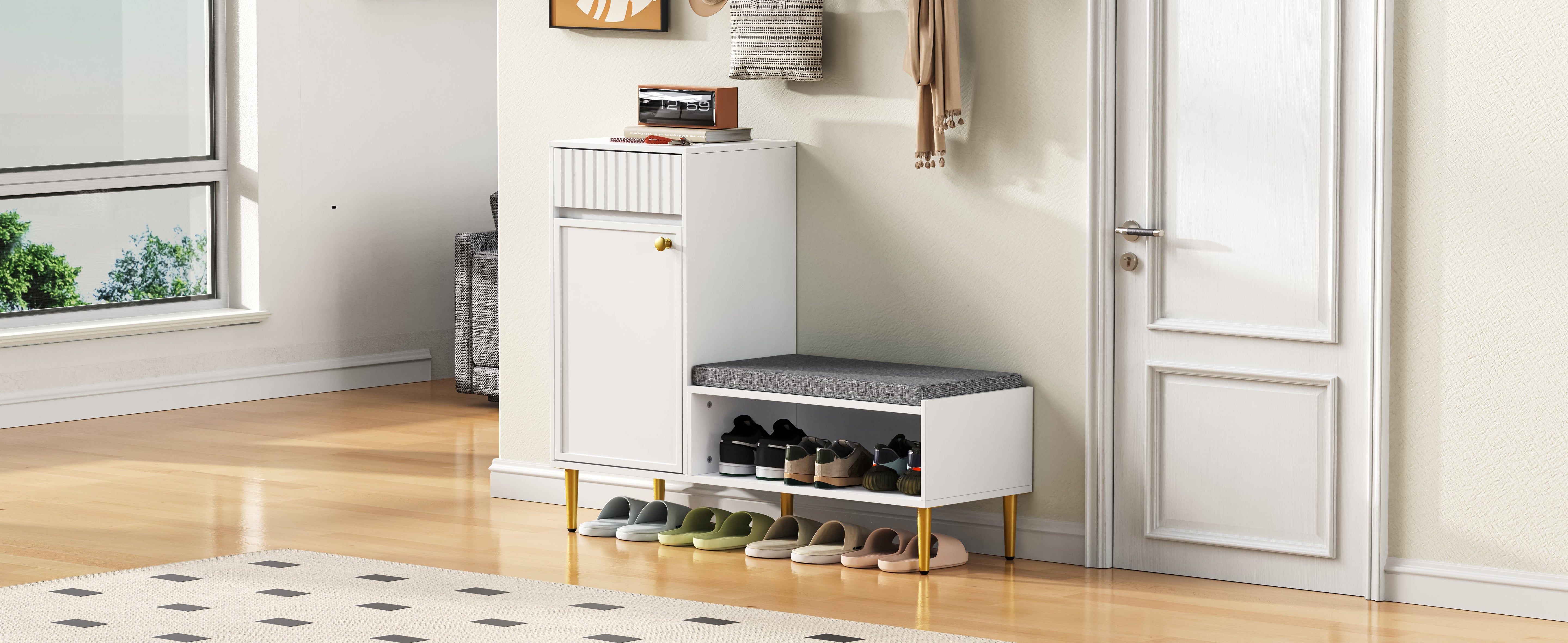 Logidon Moderne Schoenenkast Met Bank Wit 100x35x82 cm