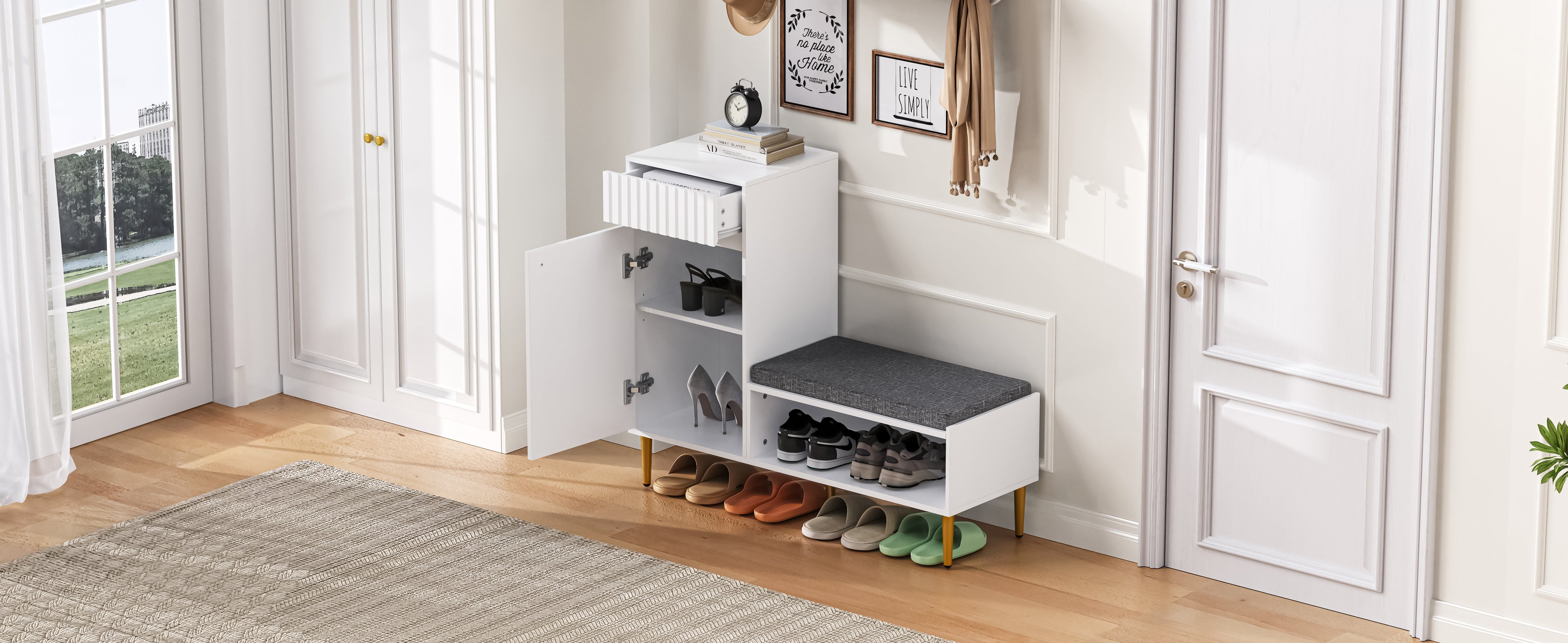Logidon Moderne Schoenenkast Met Bank Wit 100x35x82 cm