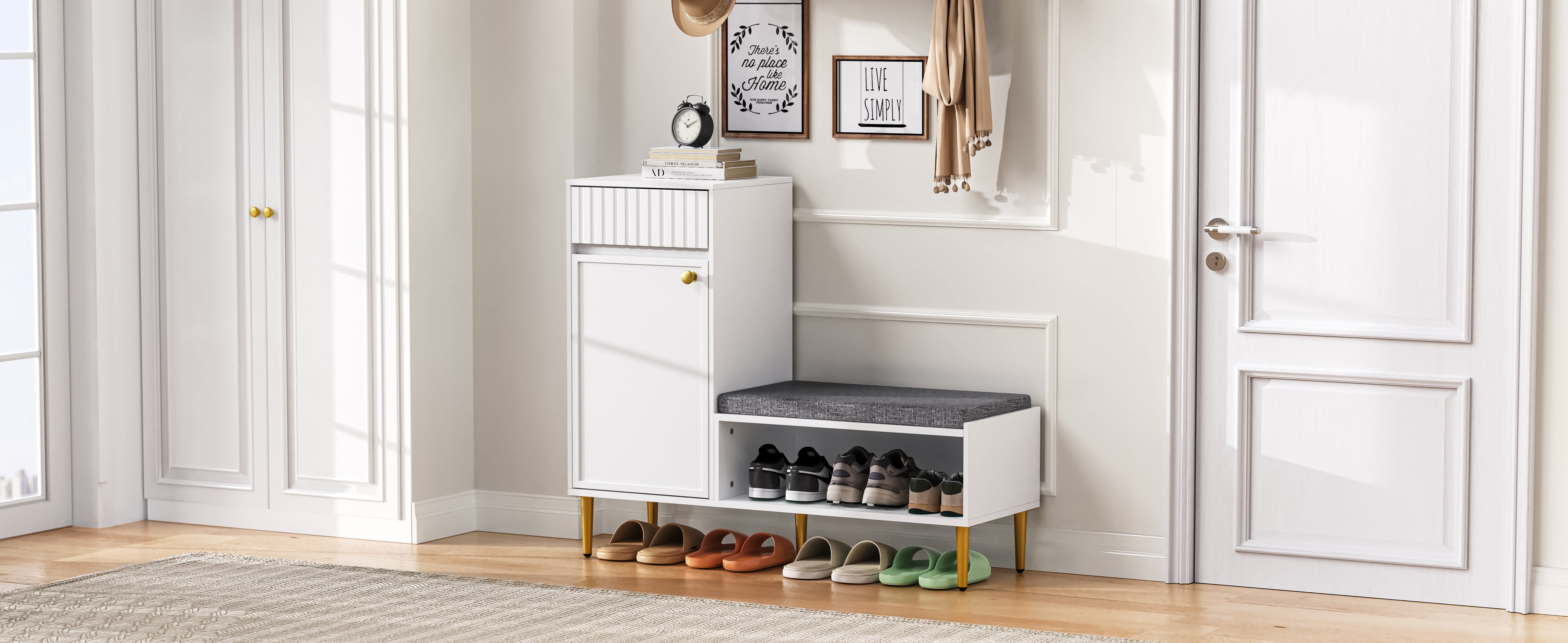 Logidon Moderne Schoenenkast Met Bank Wit 100x35x82 cm