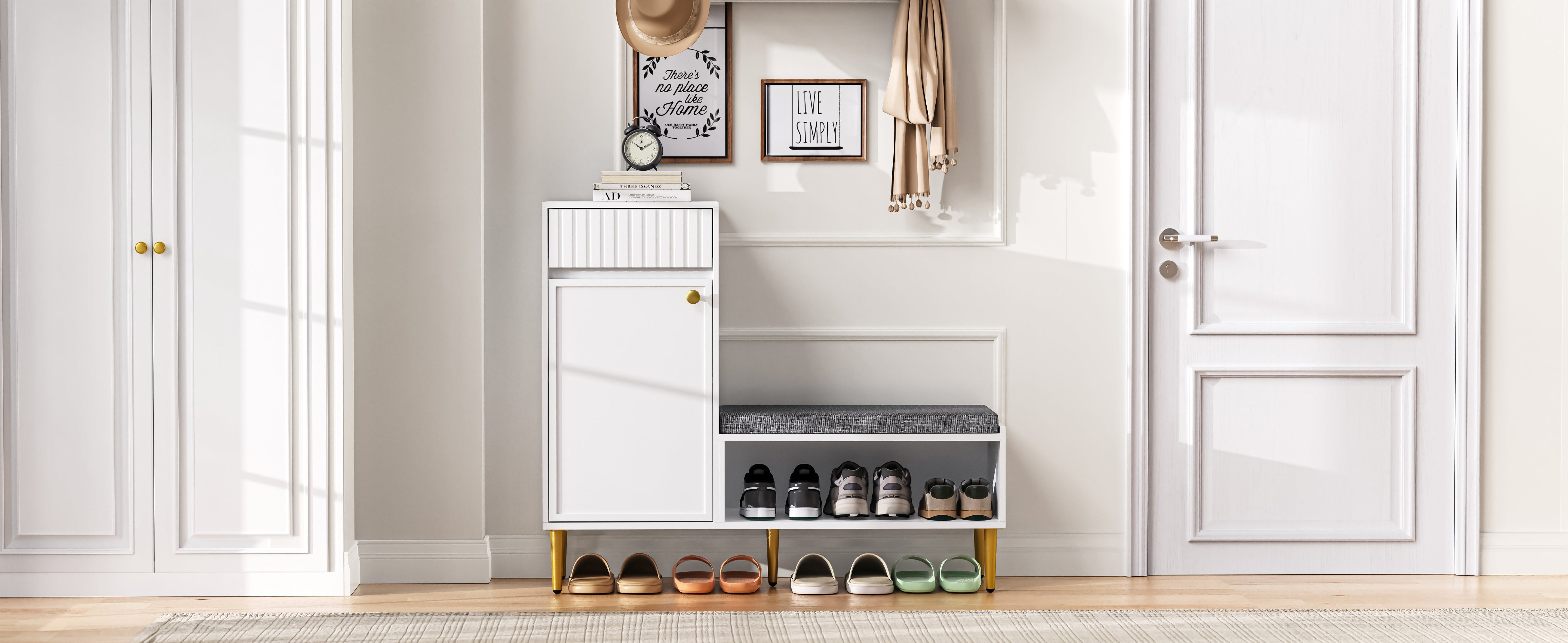 Logidon Moderne Schoenenkast Met Bank Wit 100x35x82 cm