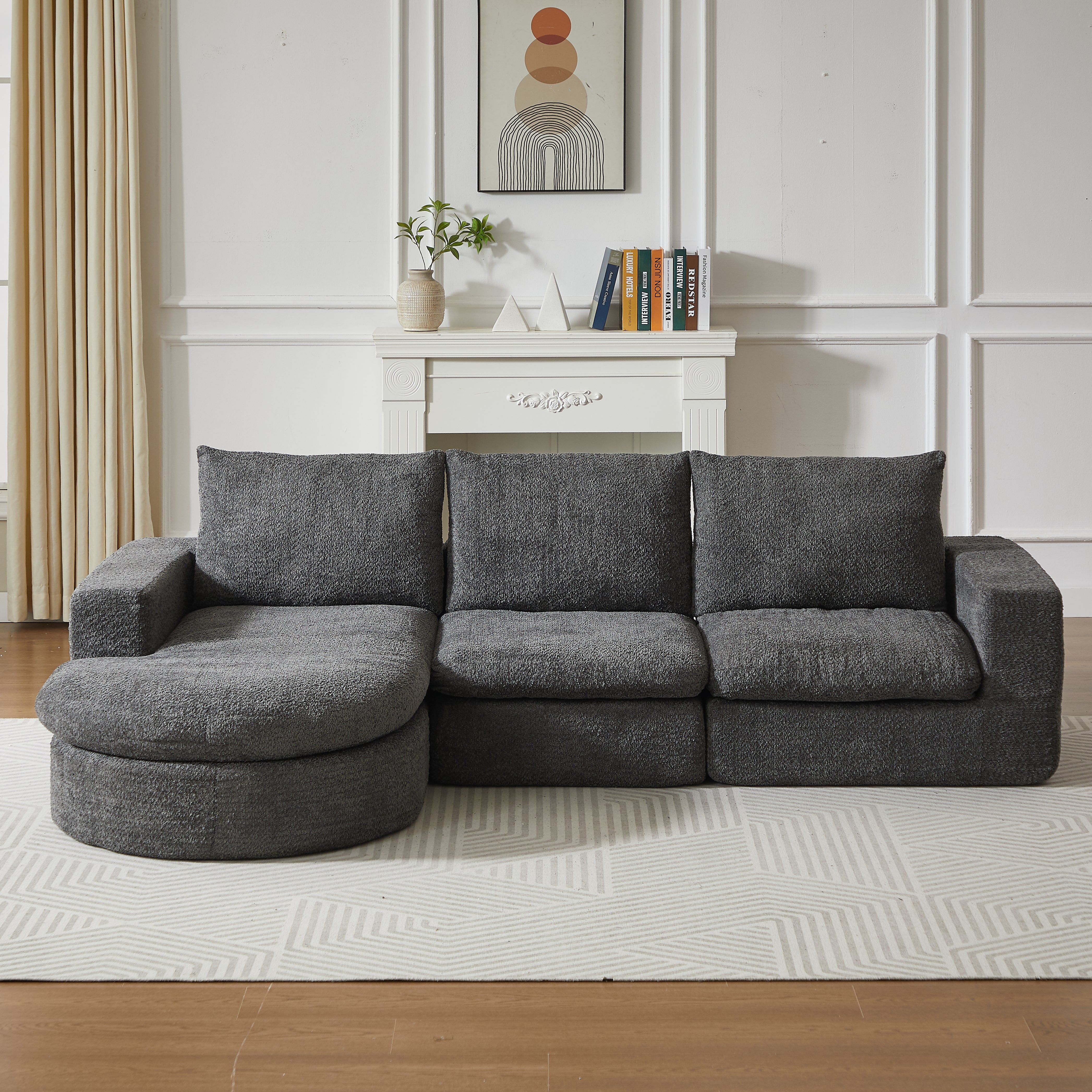 Logidon Chenille Bank met Loungebank en Ligpositie Grijs Fluweel
