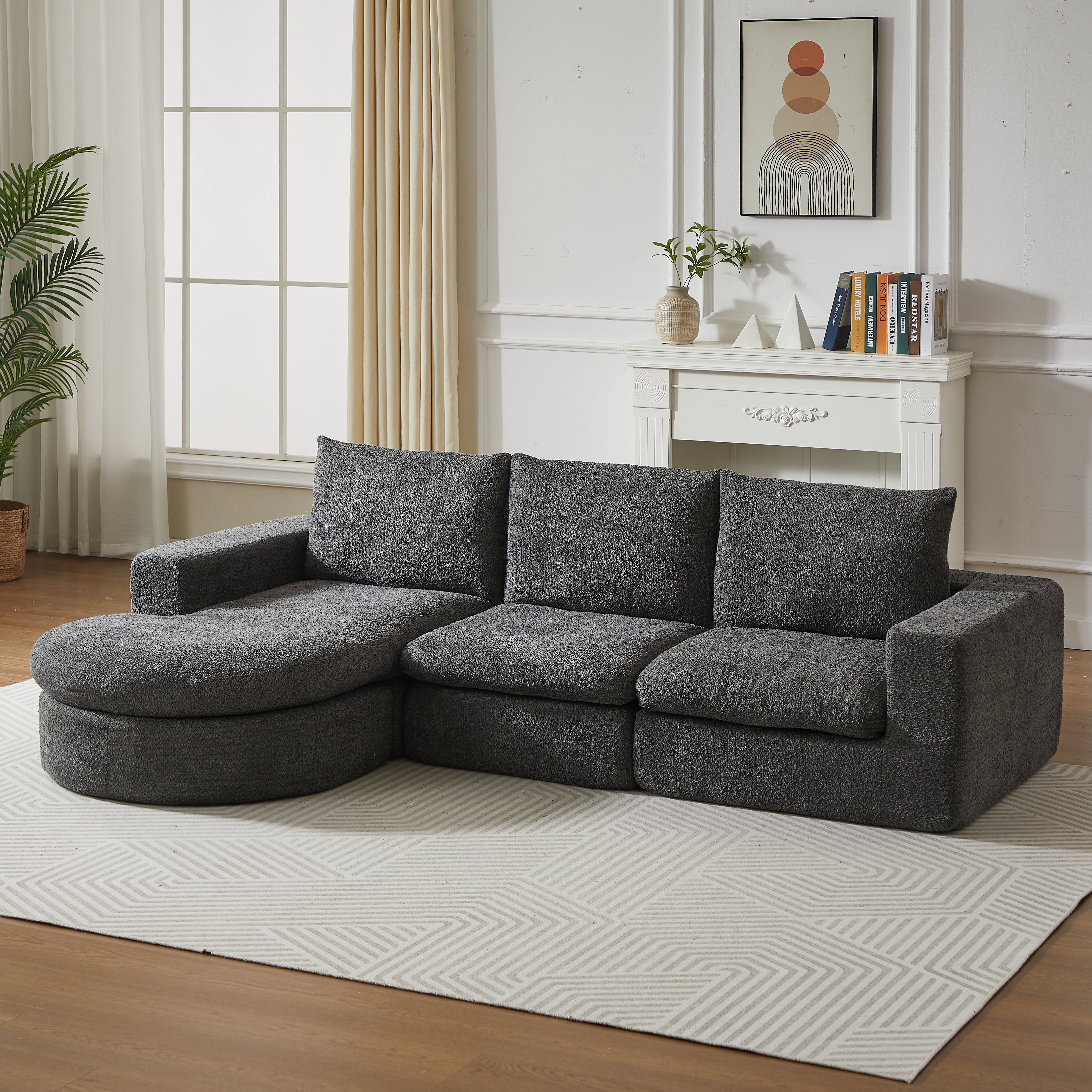 Logidon Chenille Bank met Loungebank en Ligpositie Grijs Fluweel