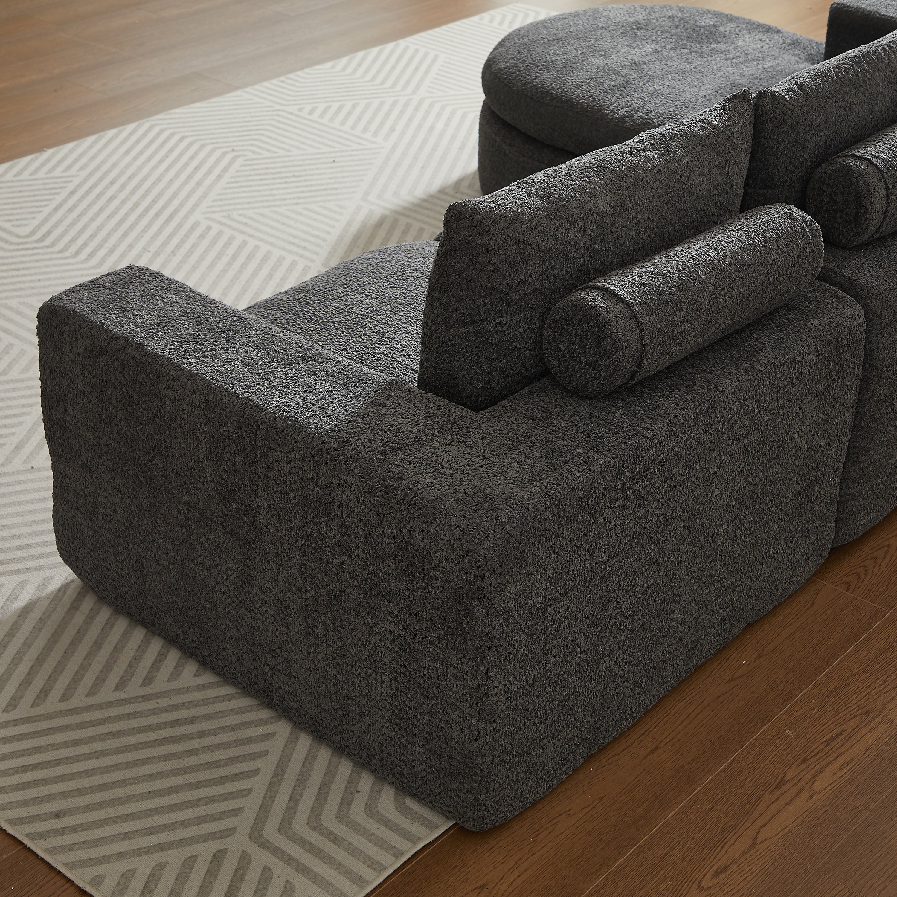 Logidon Chenille Bank met Loungebank en Ligpositie Grijs Fluweel