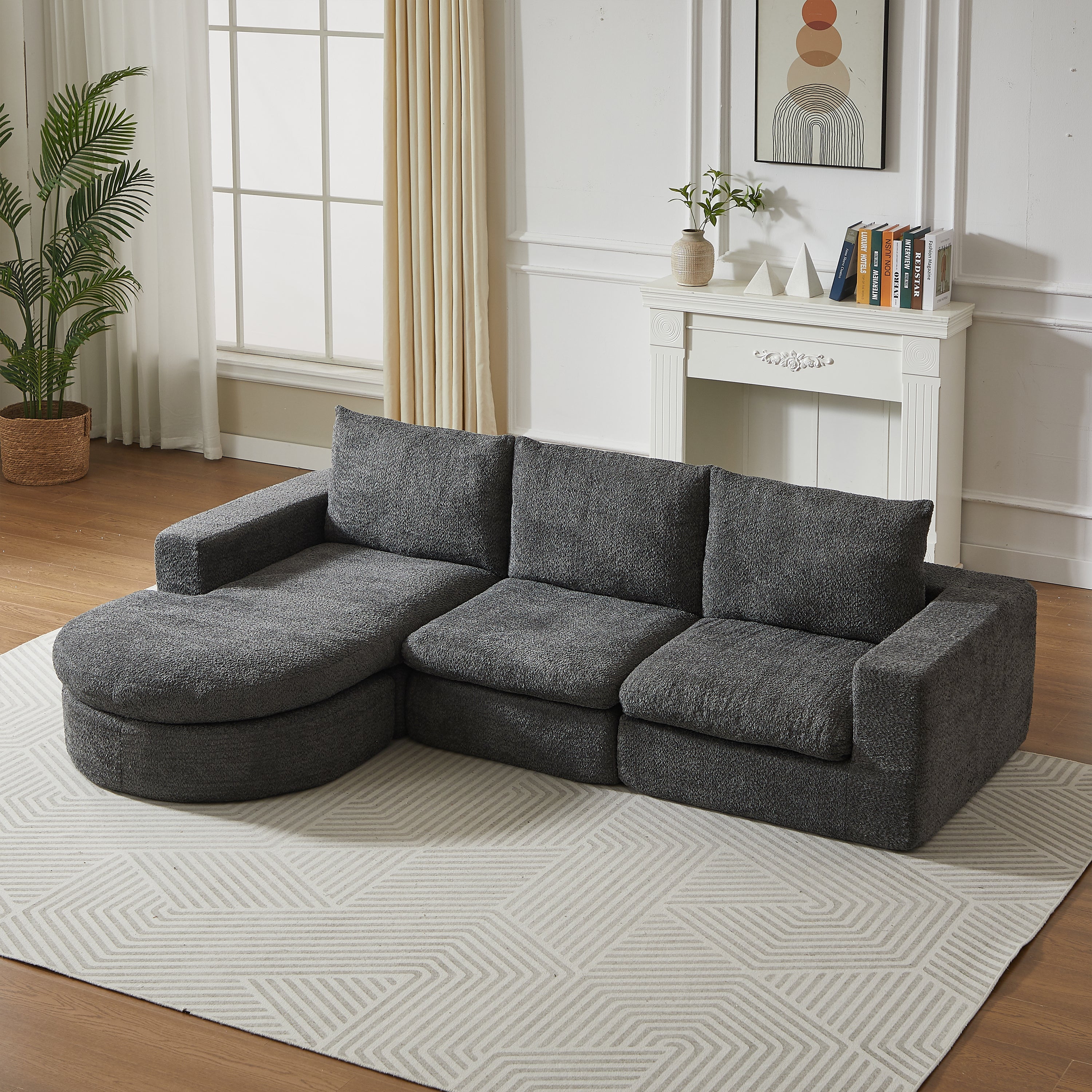 Logidon Chenille Bank met Loungebank en Ligpositie Grijs Fluweel