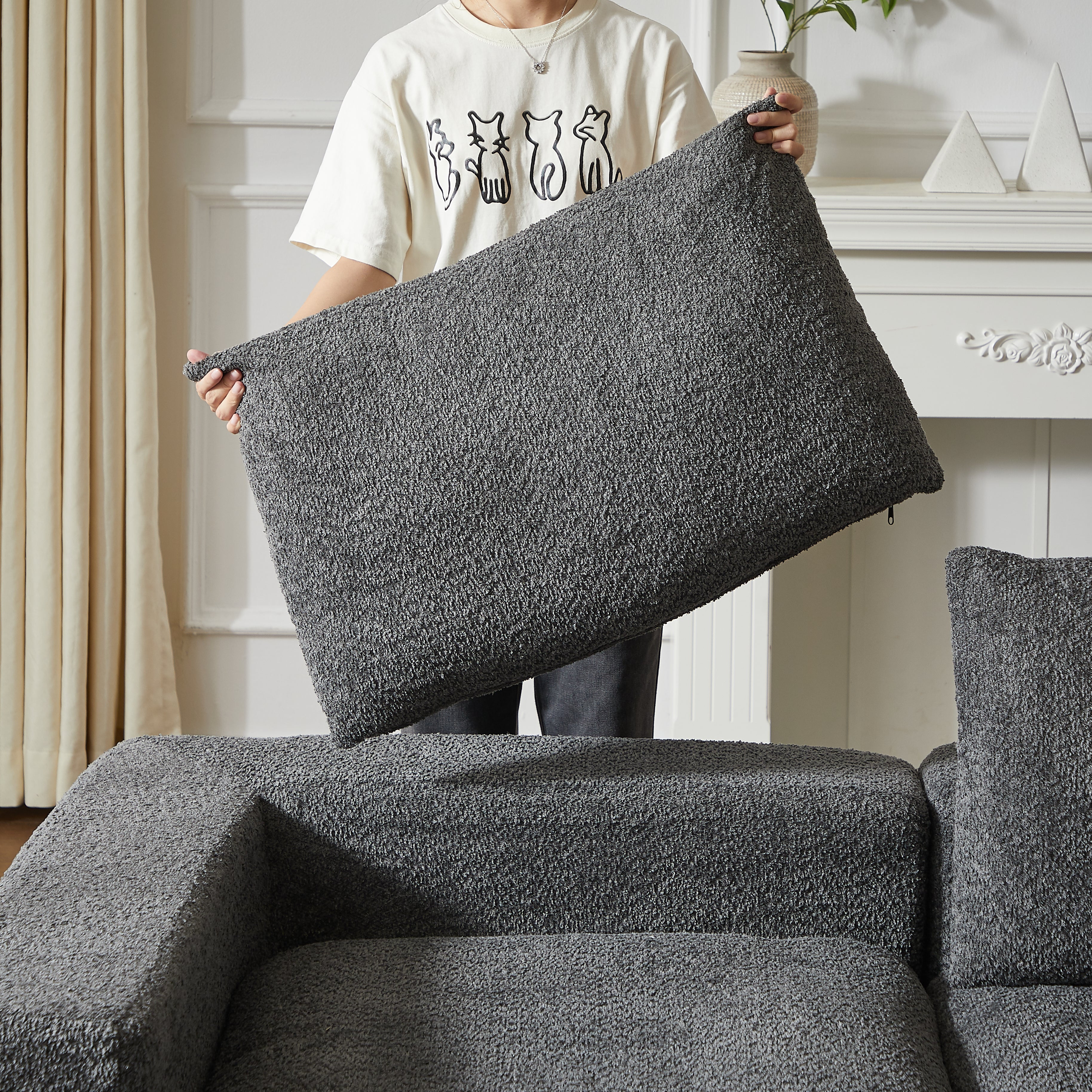 Logidon Chenille Bank met Loungebank en Ligpositie Grijs Fluweel