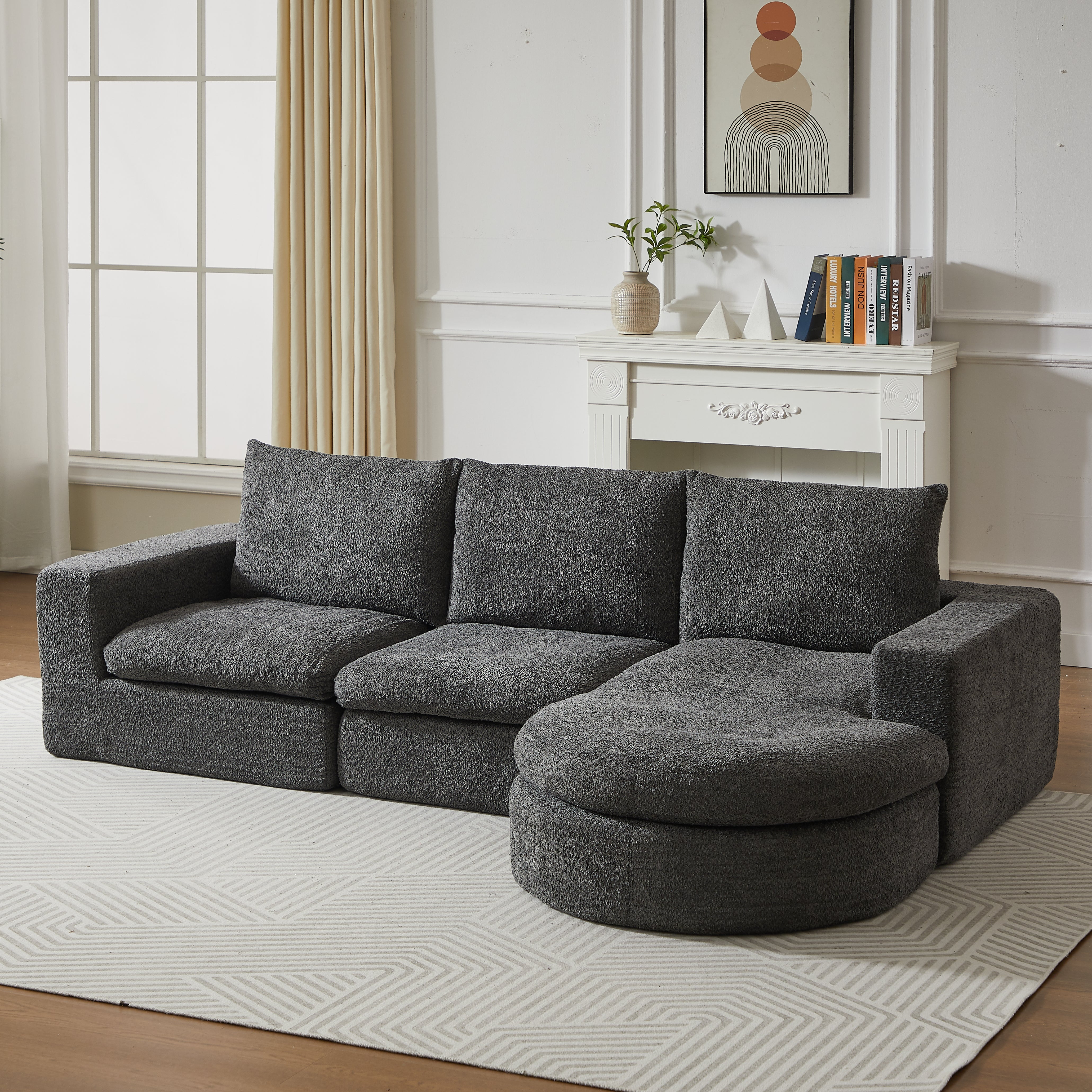 Logidon Chenille Bank met Loungebank en Ligpositie Grijs Fluweel