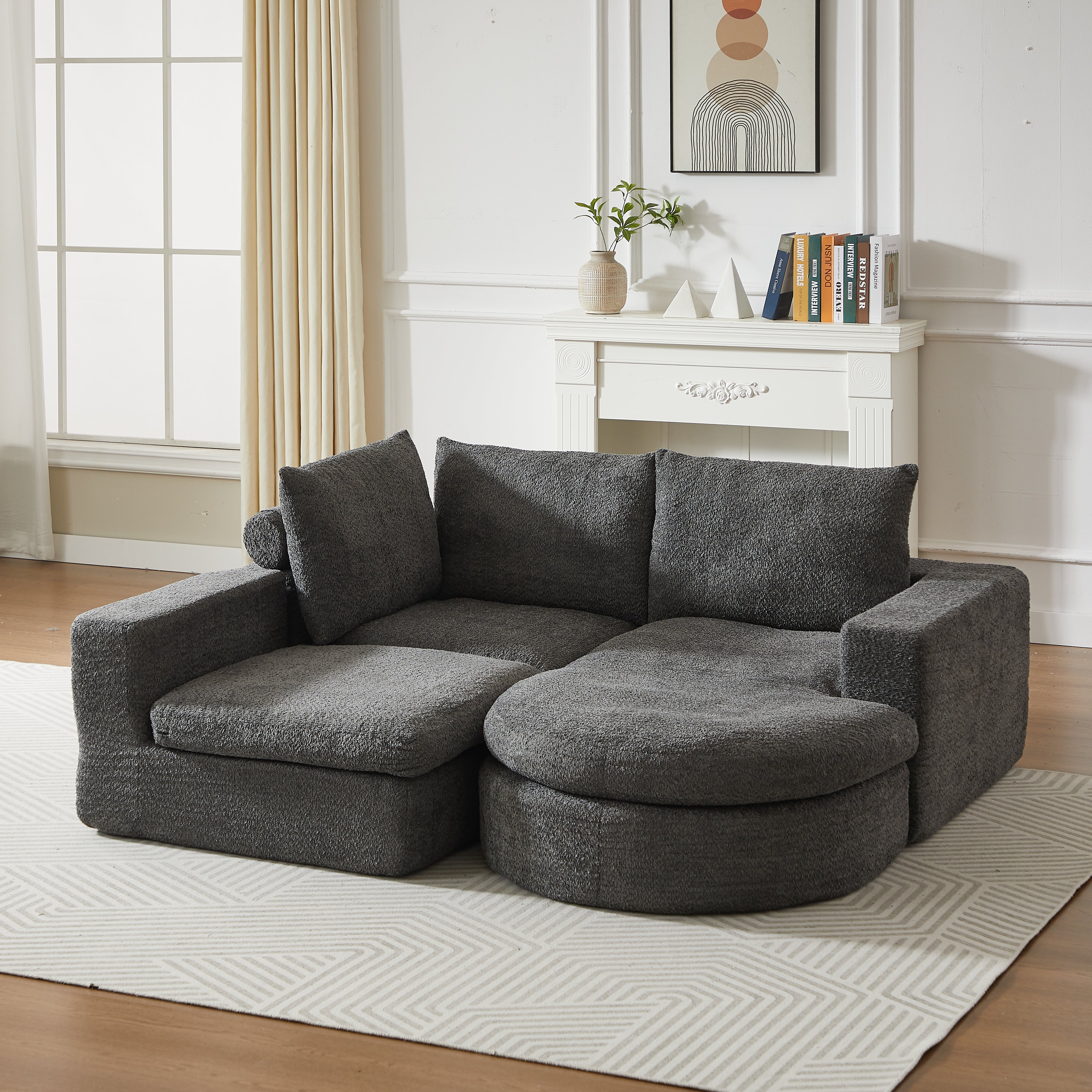 Logidon Chenille Bank met Loungebank en Ligpositie Grijs Fluweel