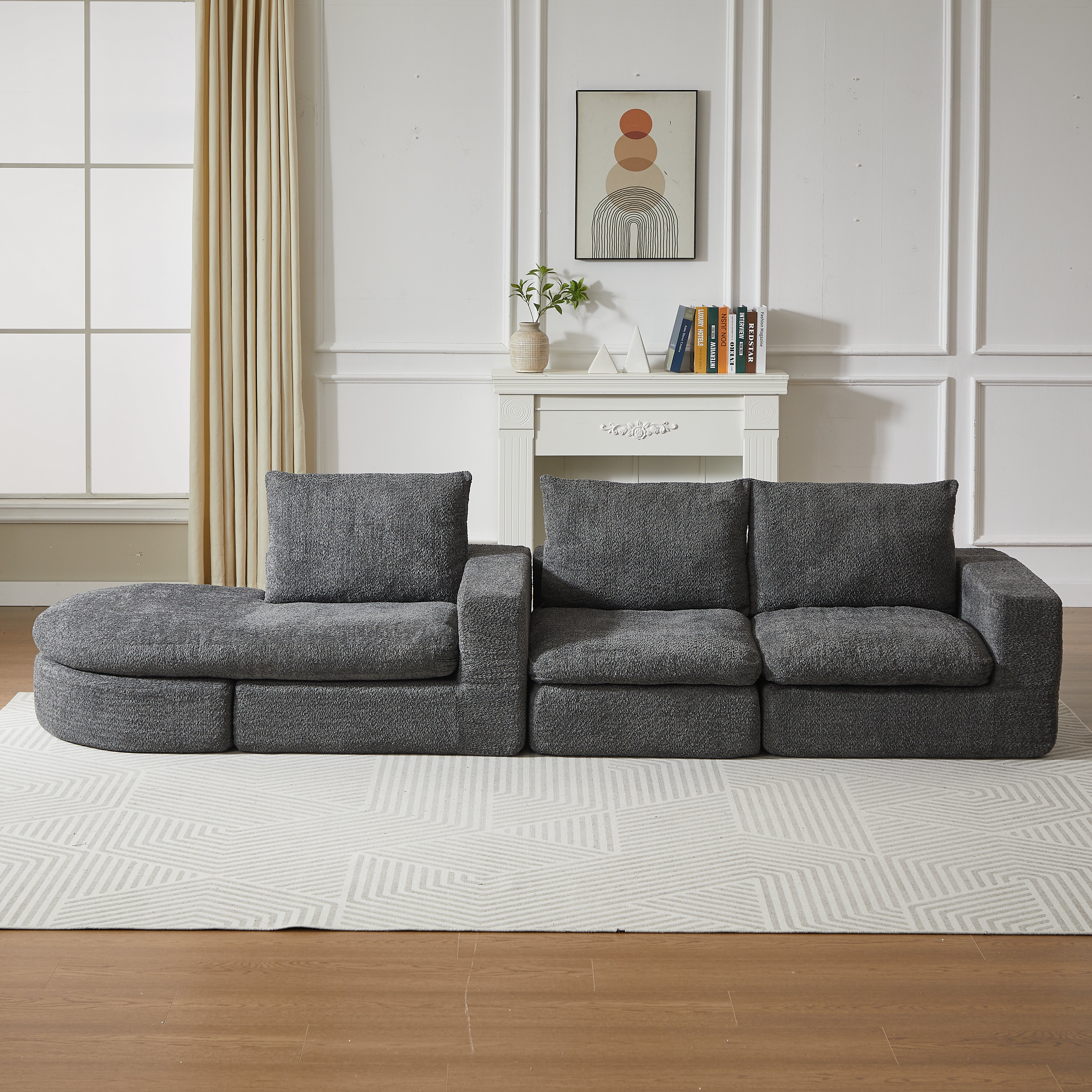 Logidon Chenille Bank met Loungebank en Ligpositie Grijs Fluweel