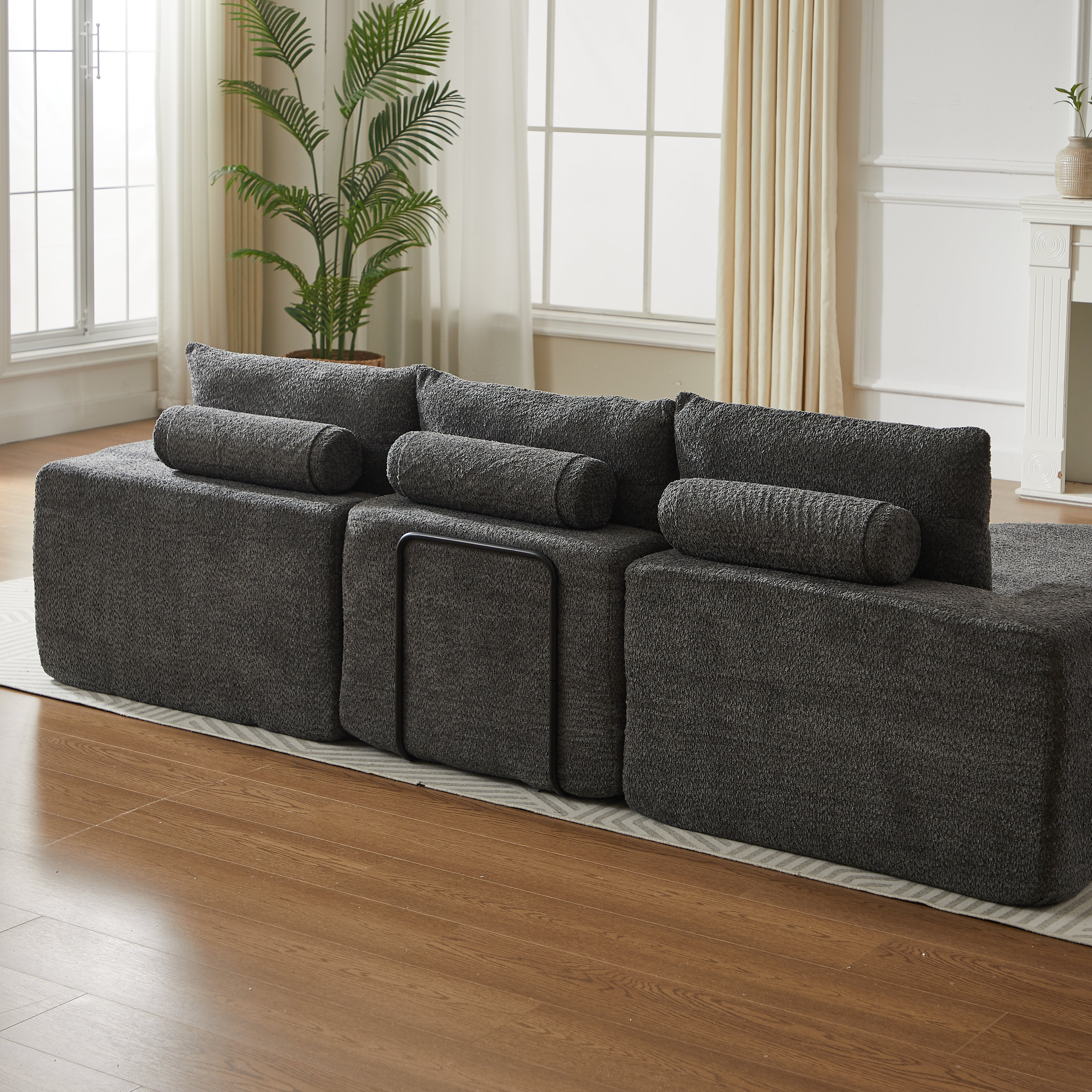 Logidon Chenille Bank met Loungebank en Ligpositie Grijs Fluweel