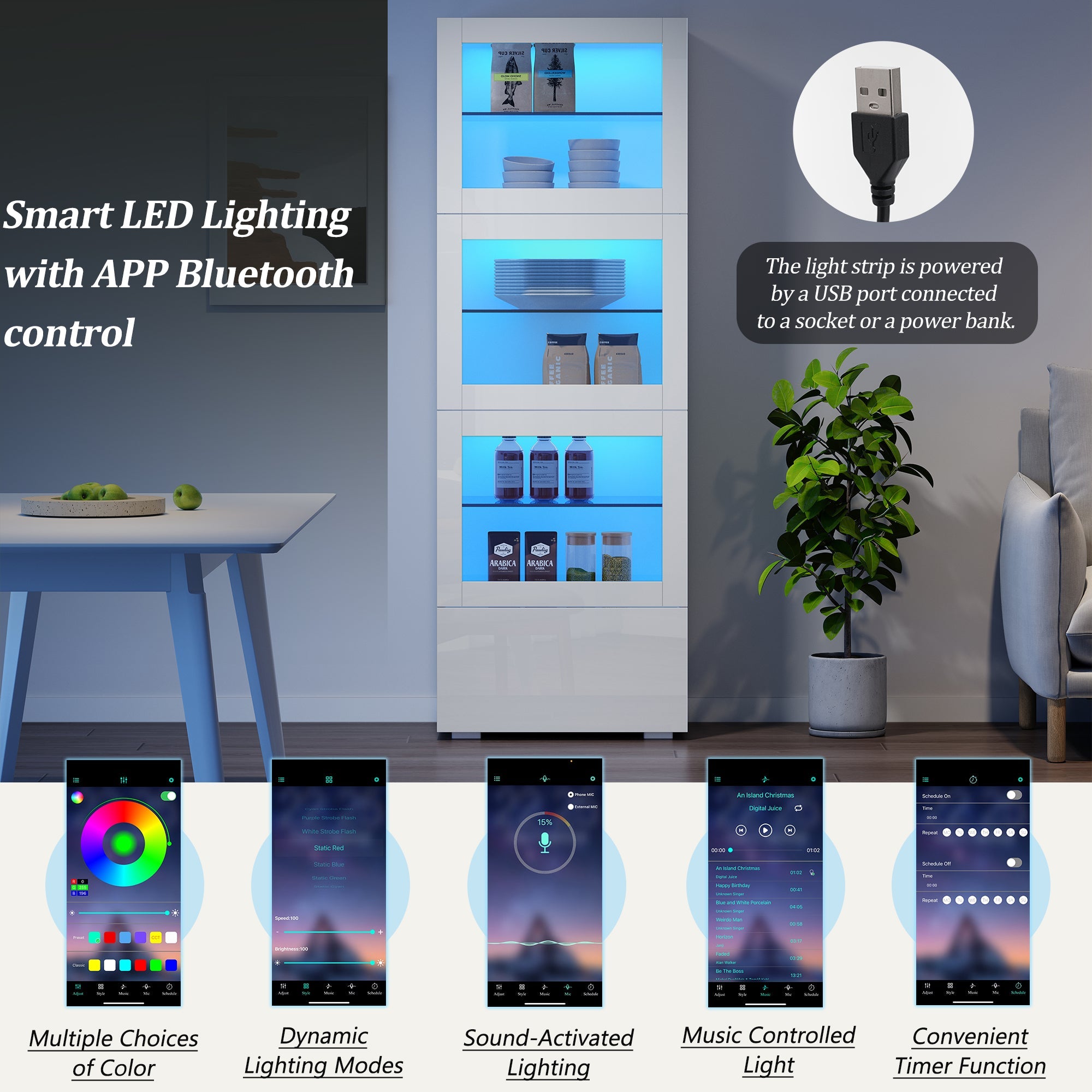 Logidon vitrine 60x40x173 cm wit hoogglans LED verlichting