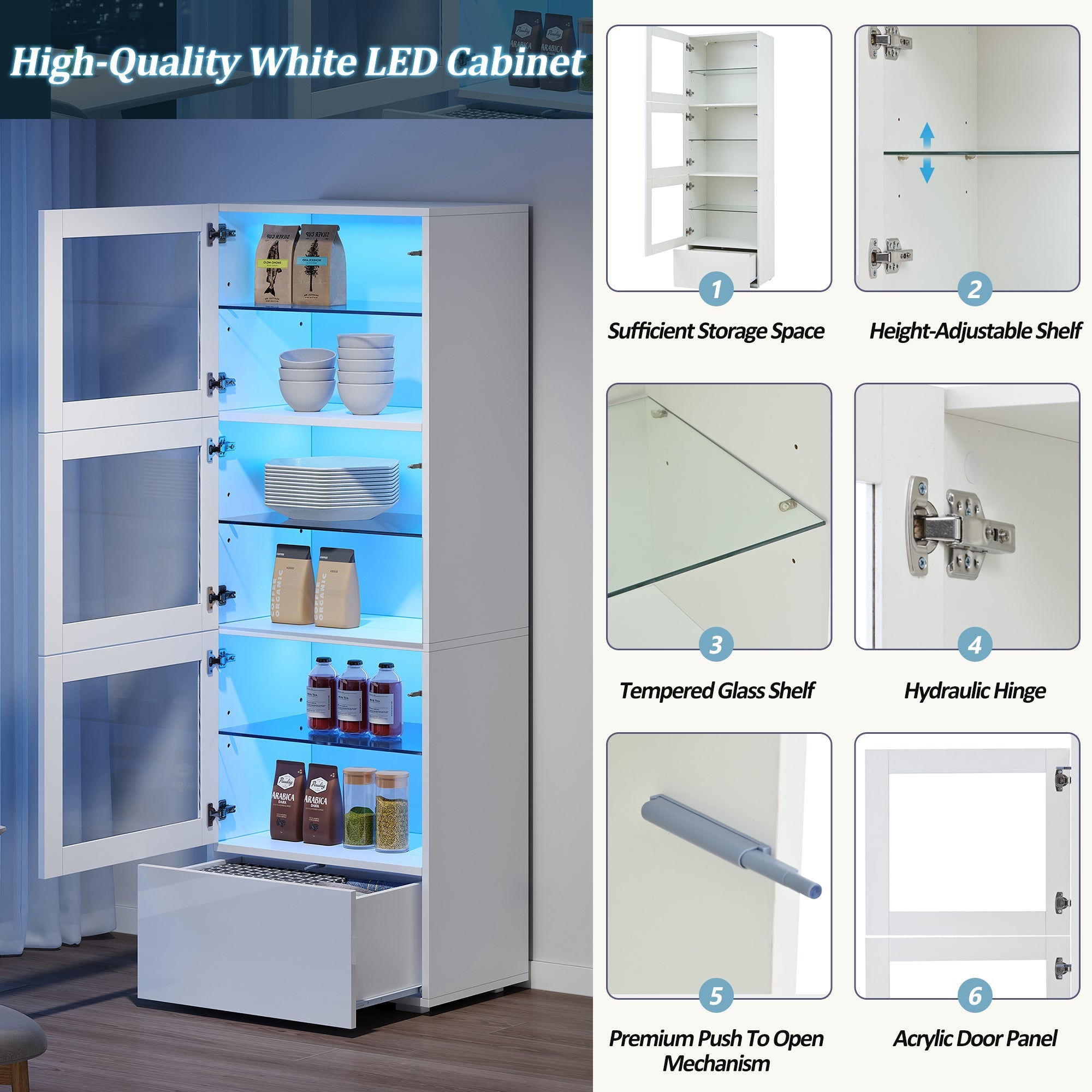 Logidon vitrine 60x40x173 cm wit hoogglans LED verlichting