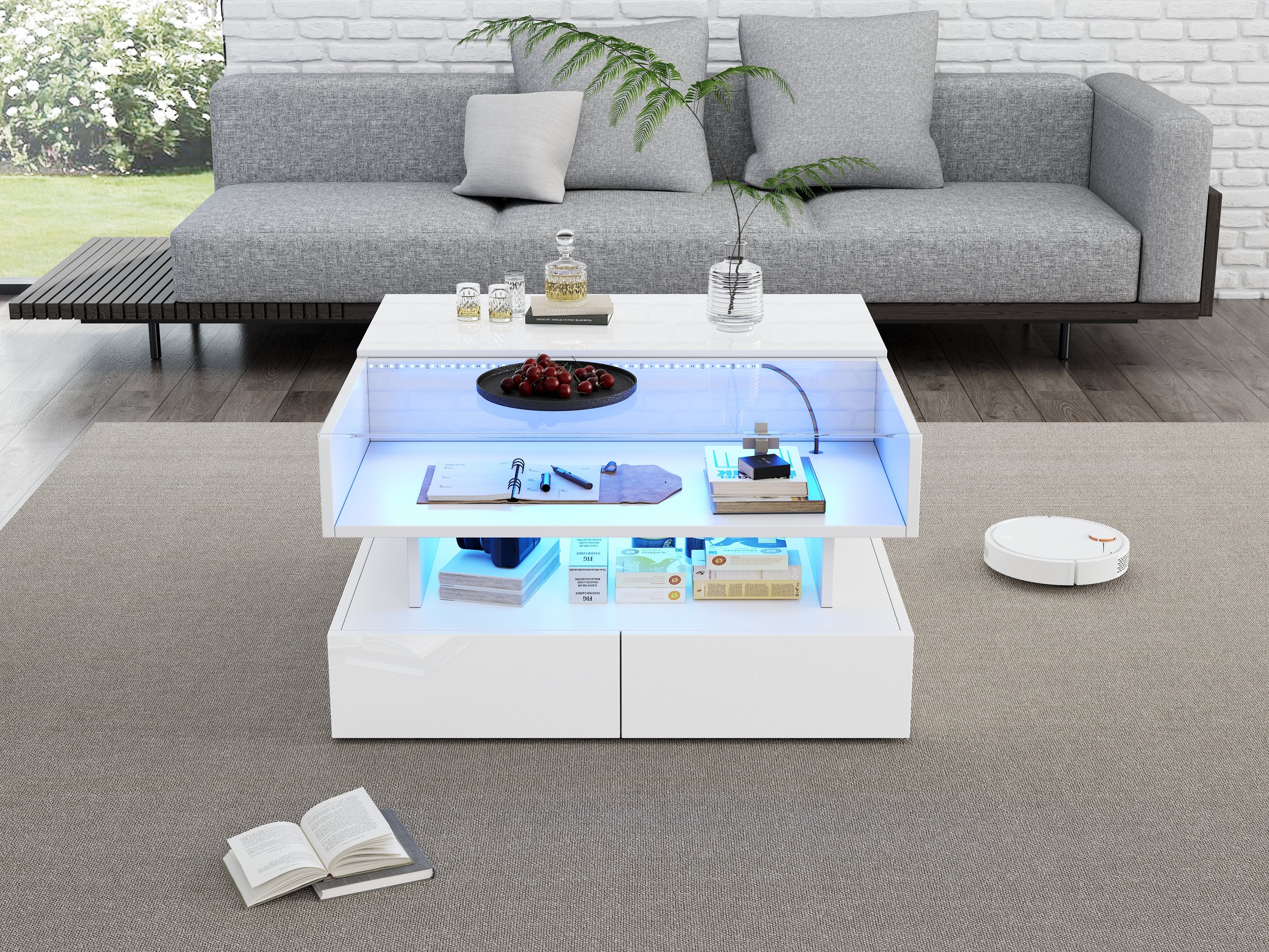 Logidon In hoogte verstelbare salontafel 80x80 cm witte LED opbergruimte