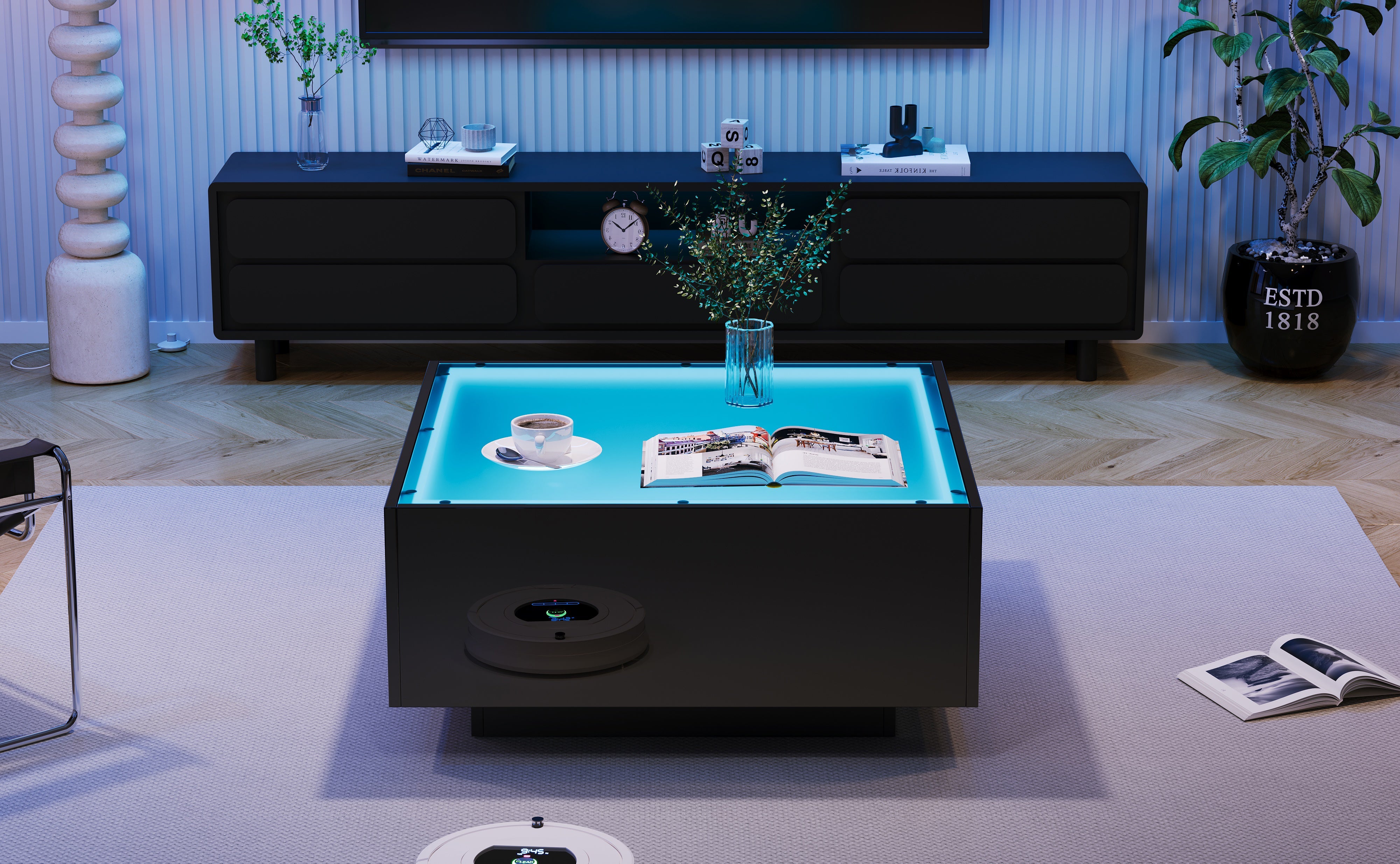 Logidon salontafel 70x70 cm glazen tafelblad LED zwart