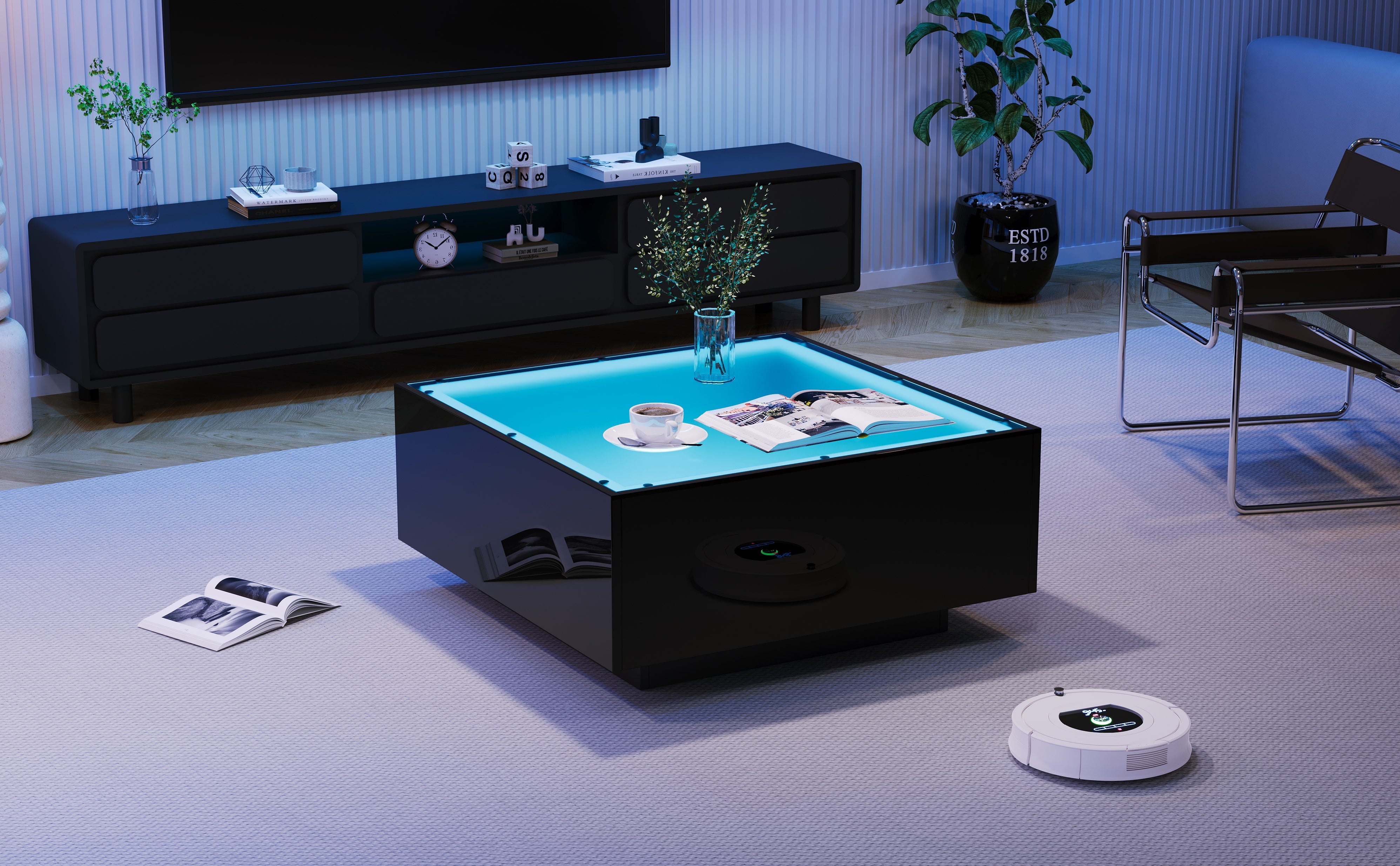 Logidon salontafel 70x70 cm glazen tafelblad LED zwart