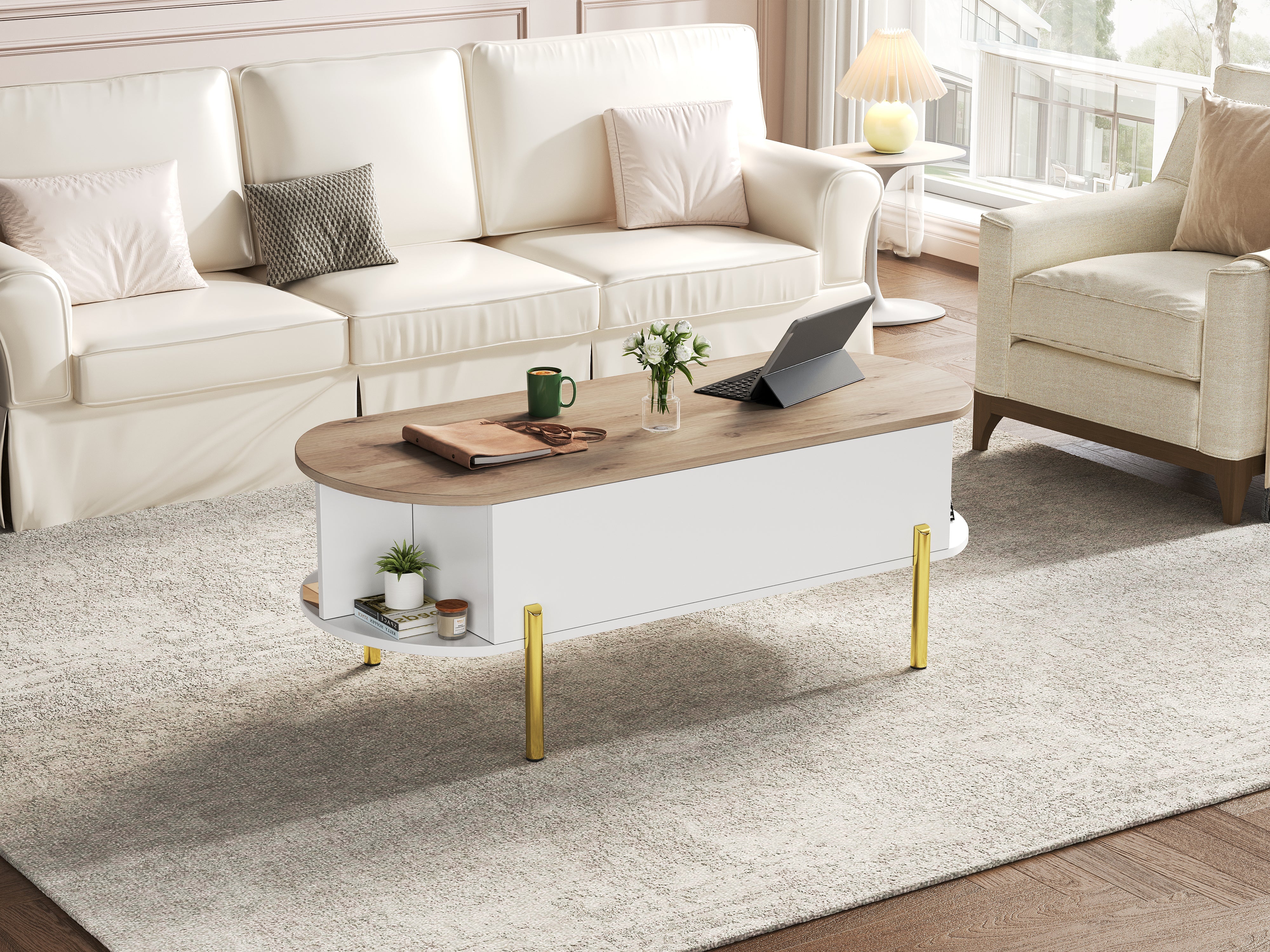 Logidon Verstelbare Salontafel 120x50x43 cm Met Opbergruimte Wit Hout
