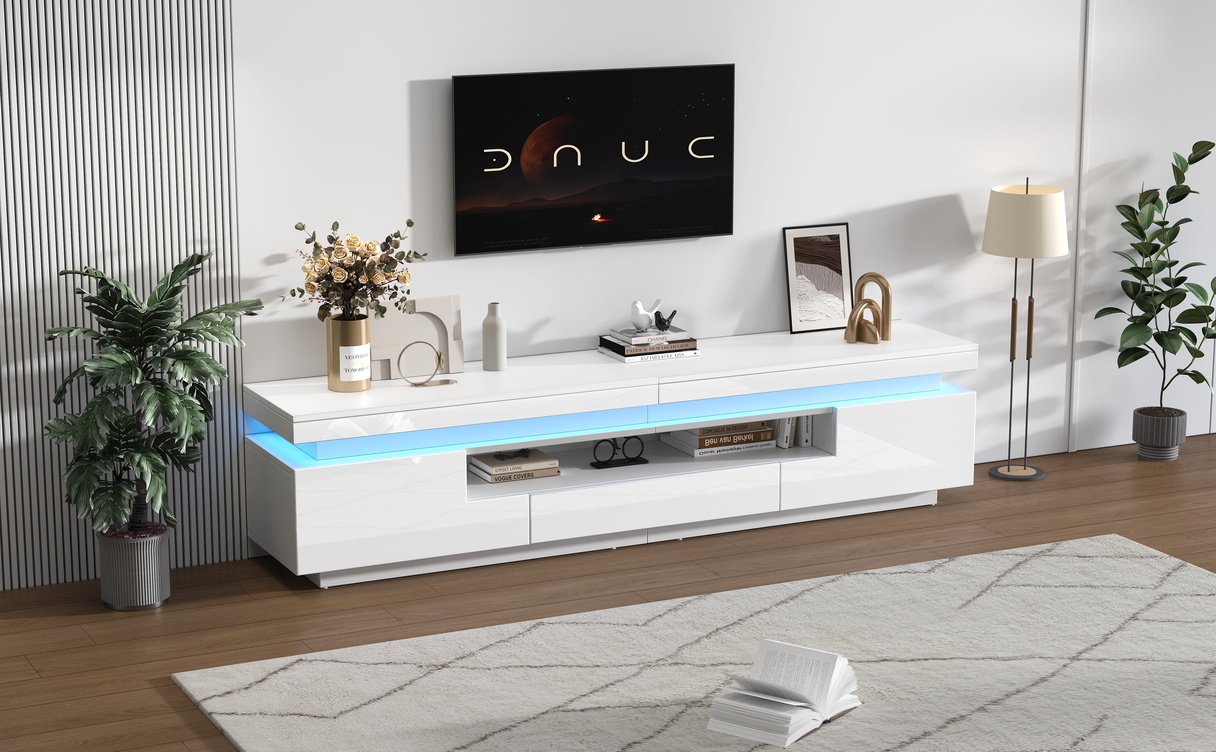 Logidon wit hoogglans LED lowboard 175x38x45 cm met 2 kasten