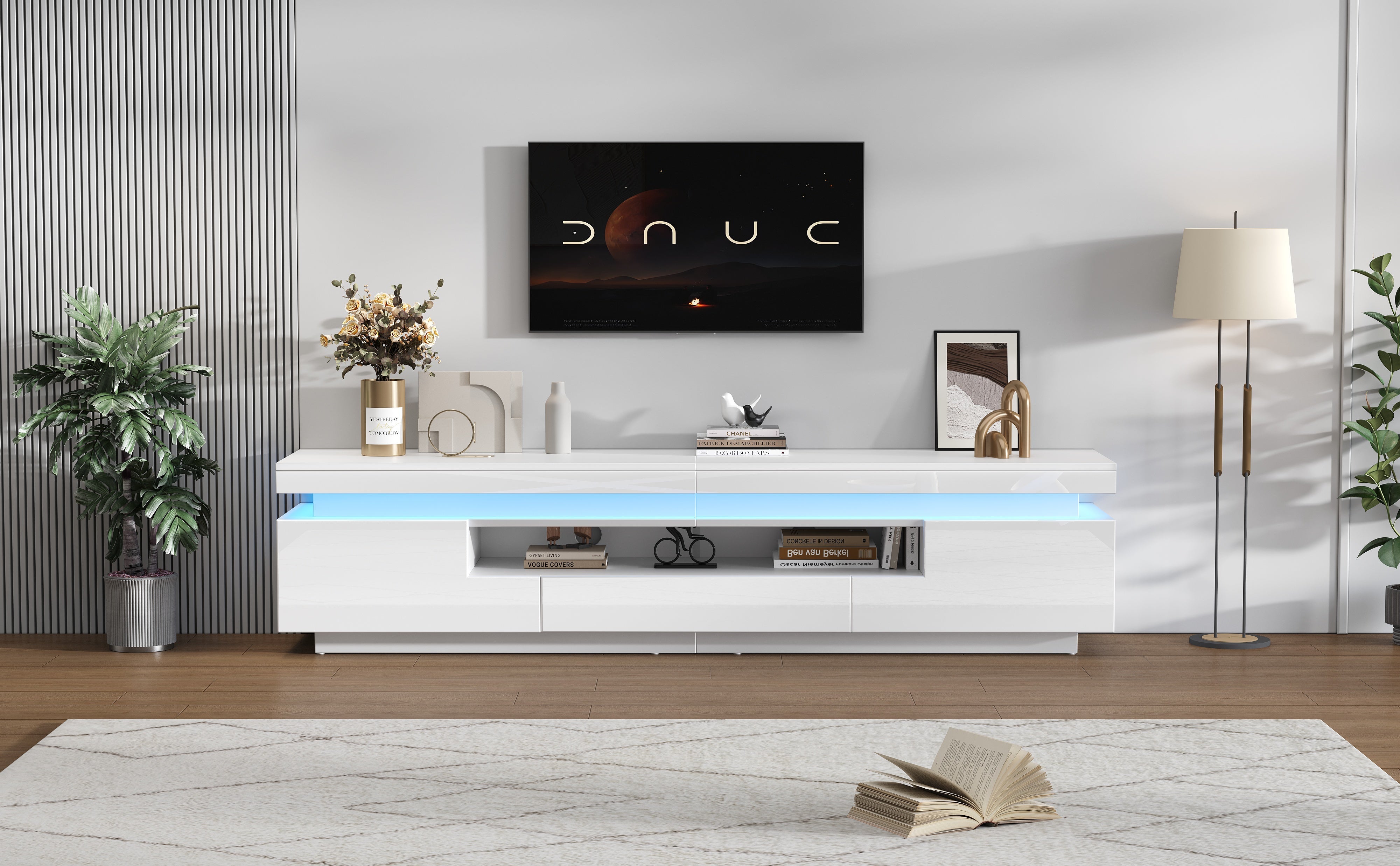 Logidon wit hoogglans LED lowboard 175x38x45 cm met 2 kasten