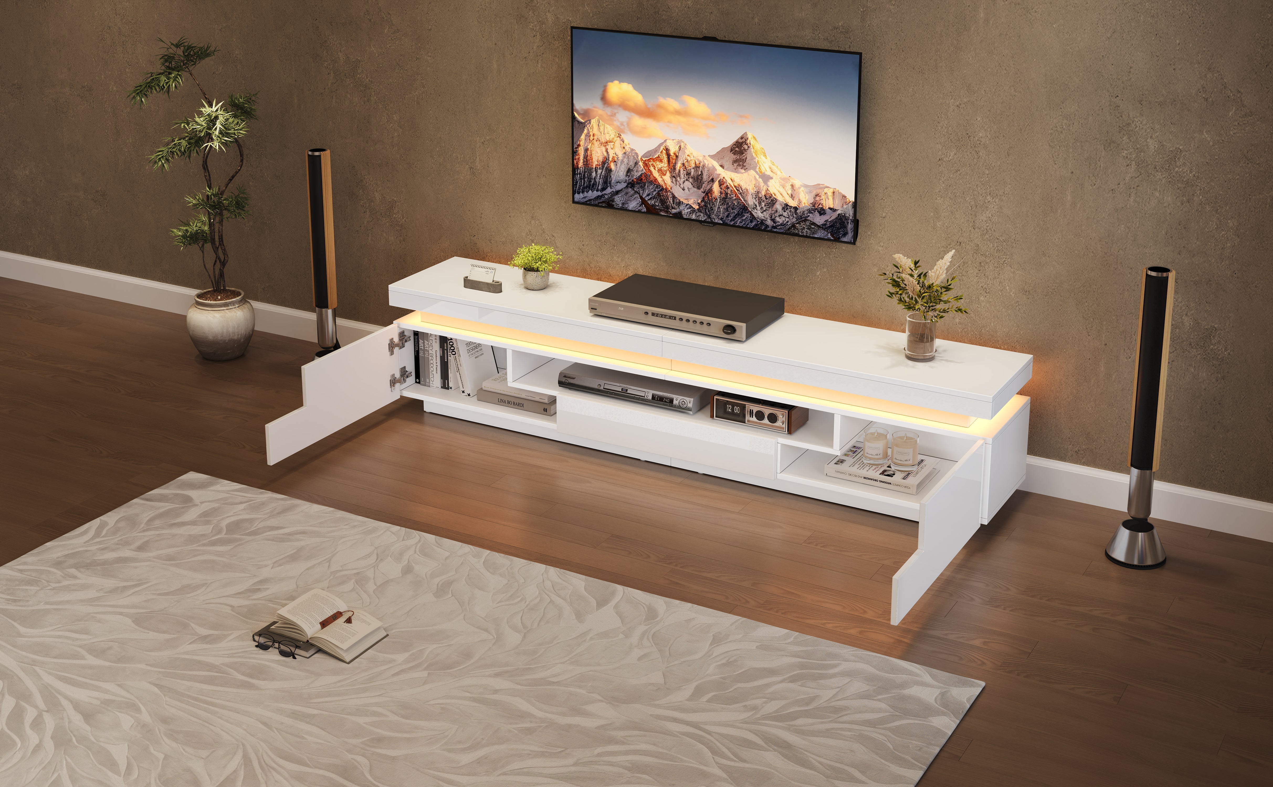 Logidon wit hoogglans LED lowboard 175x38x45 cm met 2 kasten