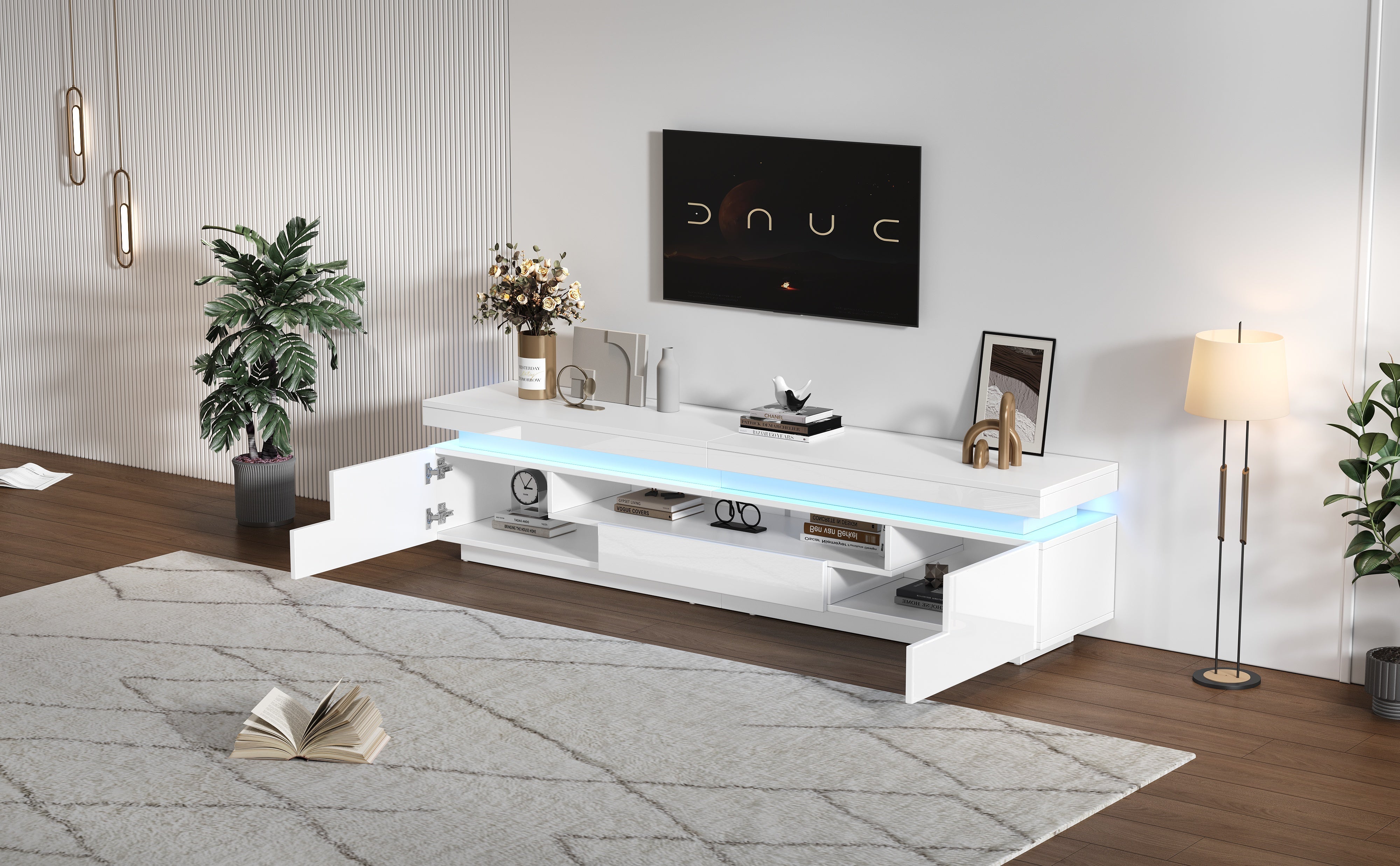 Logidon wit hoogglans LED lowboard 175x38x45 cm met 2 kasten