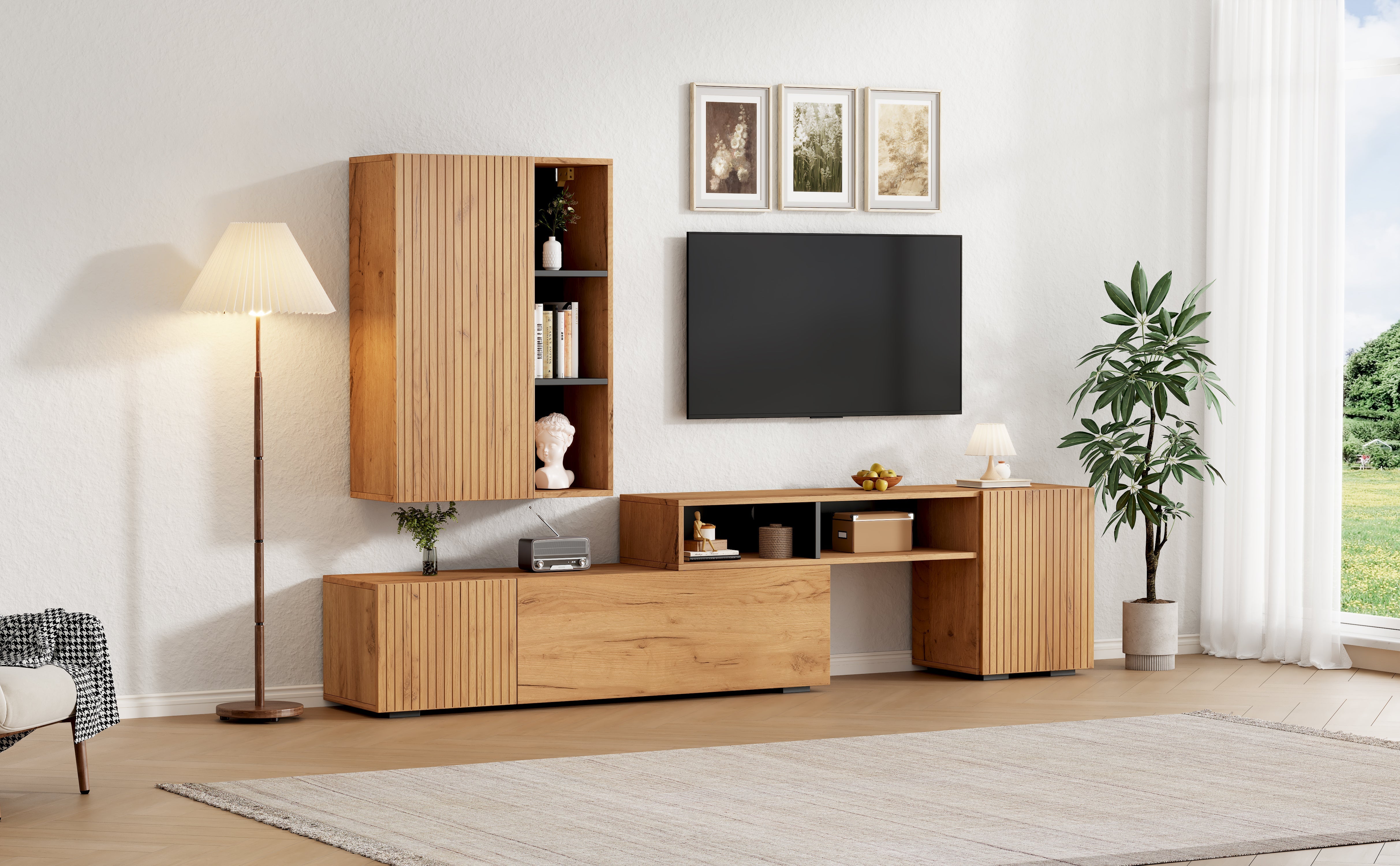 Logidon TV wall unit set display case two parts up to 265 cm oak black
