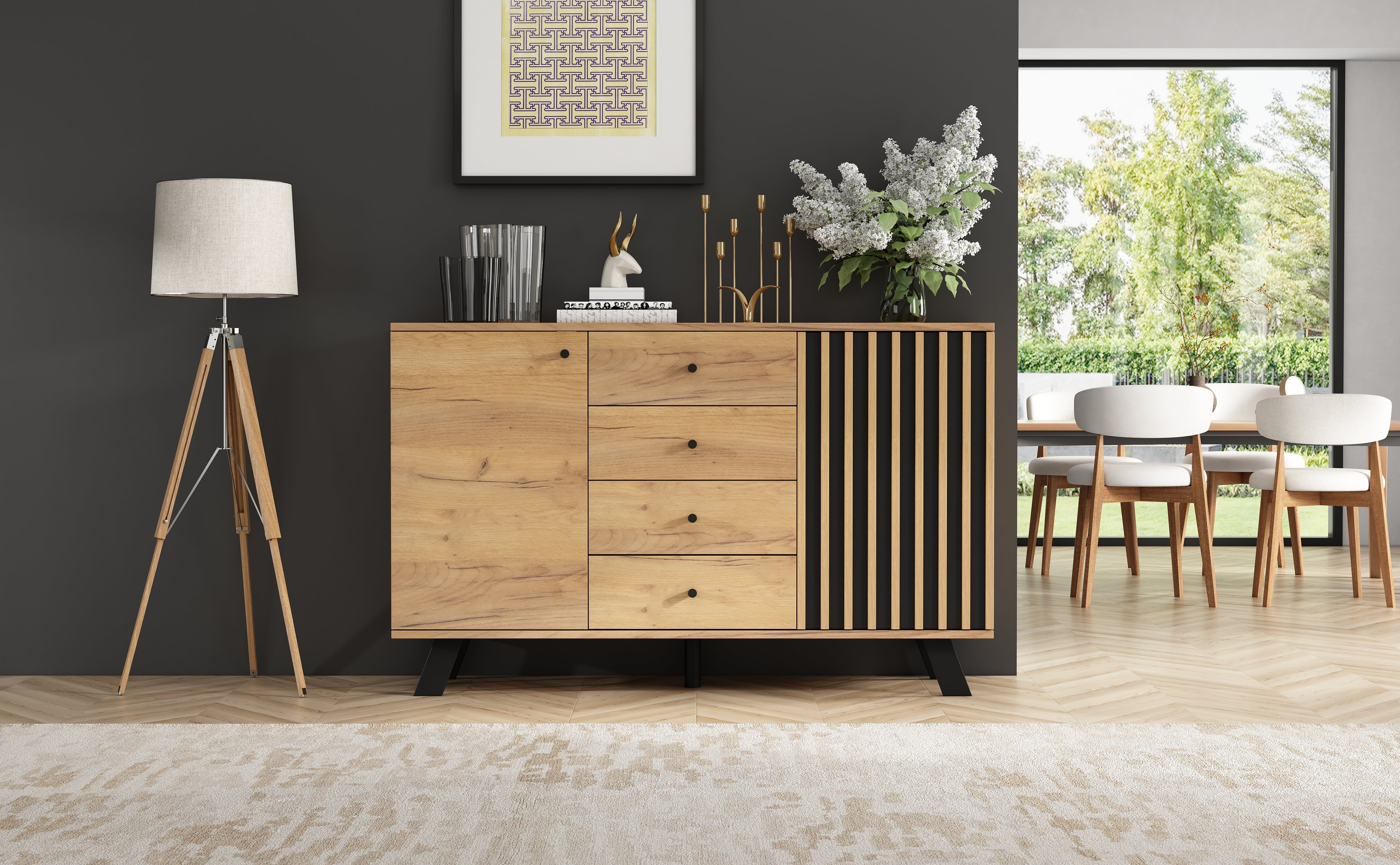 Logidon sideboard 120x38x75cm 4 drawers 2 doors hollow design