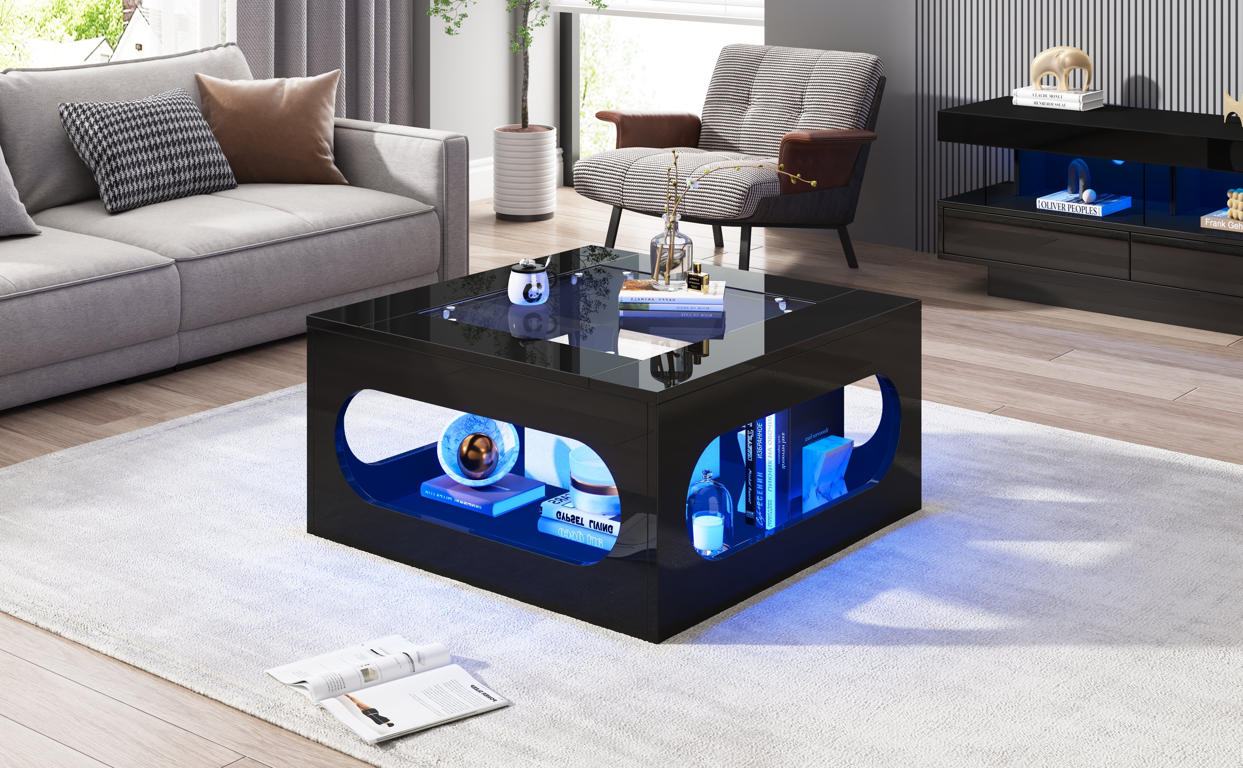 Logidon LED salontafel 70x70 cm vierkant zwart MDF glasblad