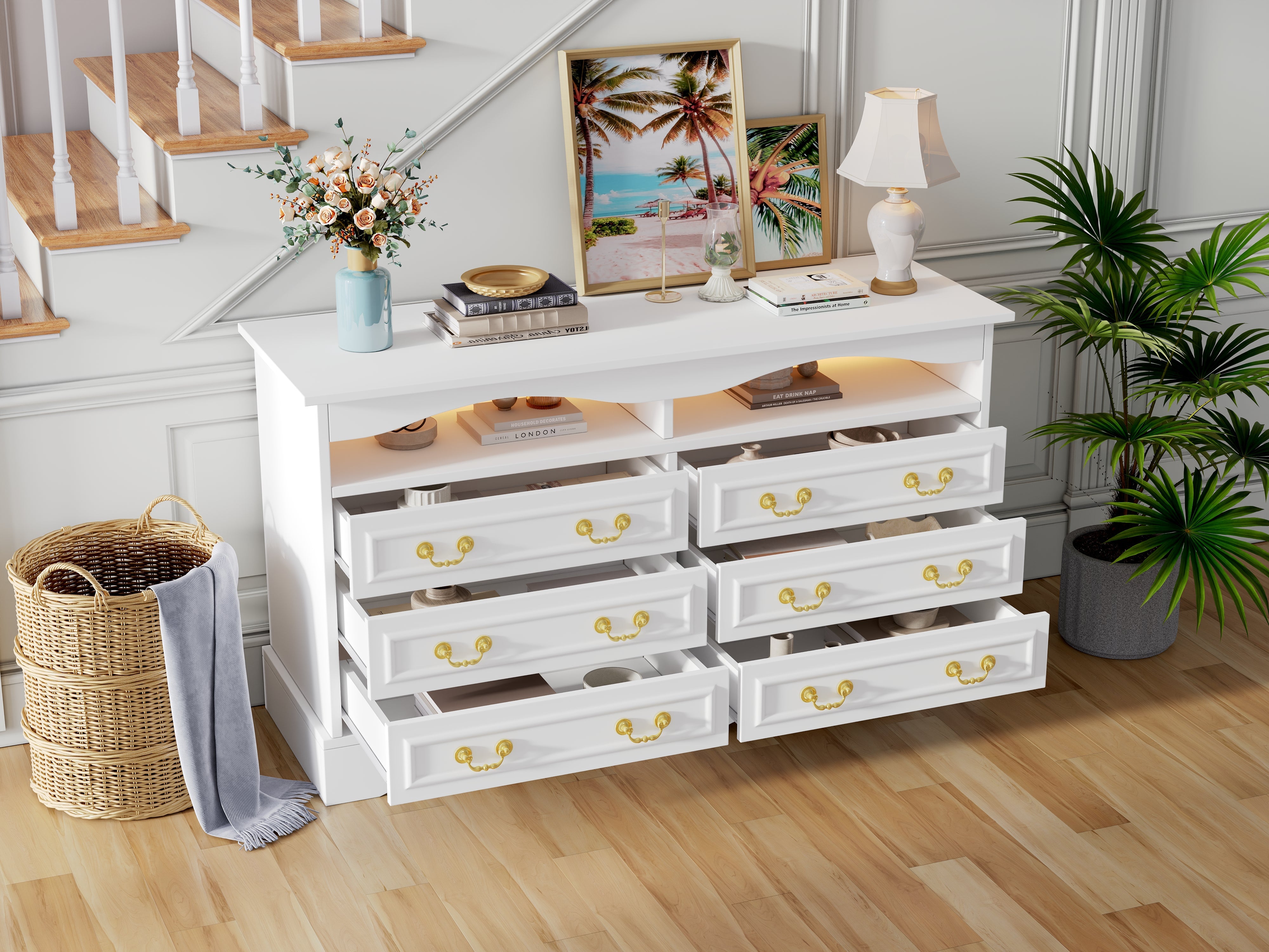 Logidon Dressoir 120x40x70 met LED-licht en halfopen opbergruimte Wit