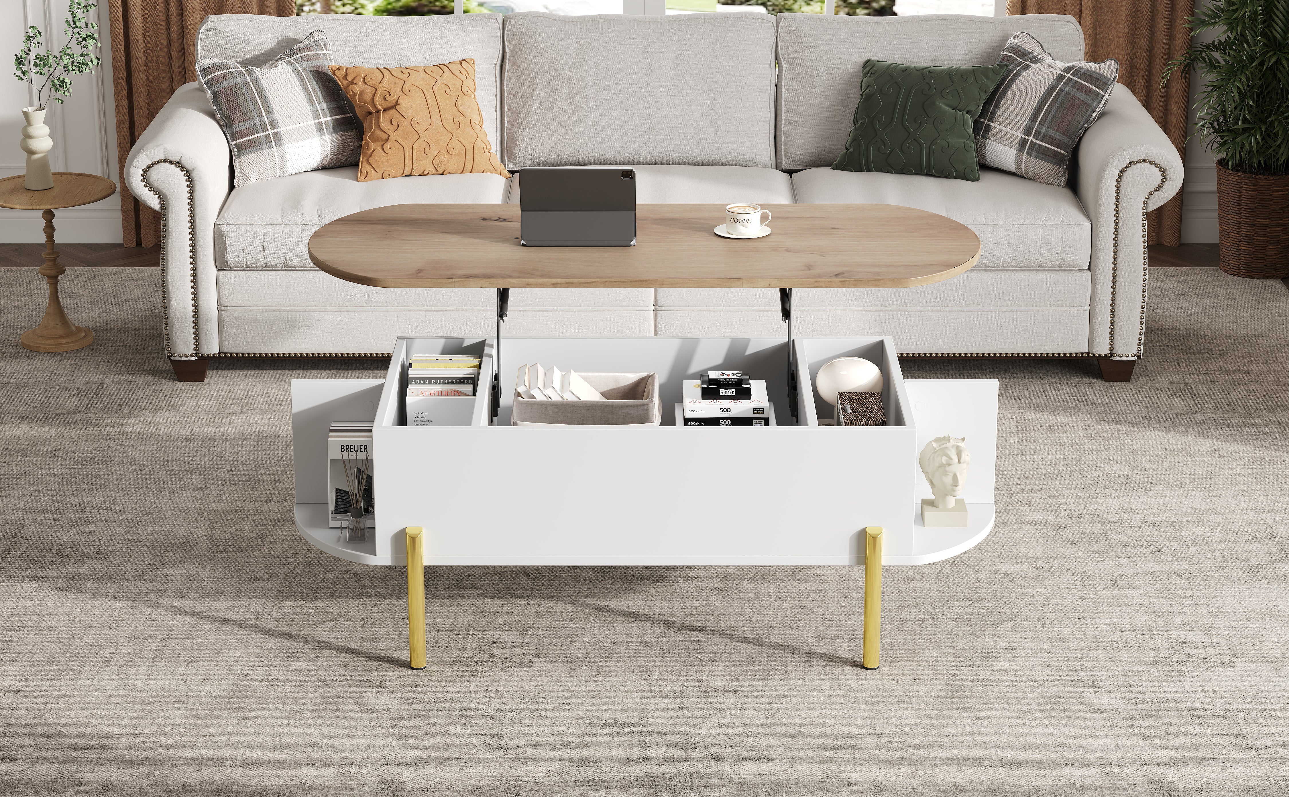 Logidon Verstelbare Salontafel 120x50x43 cm Met Opbergruimte Wit Hout