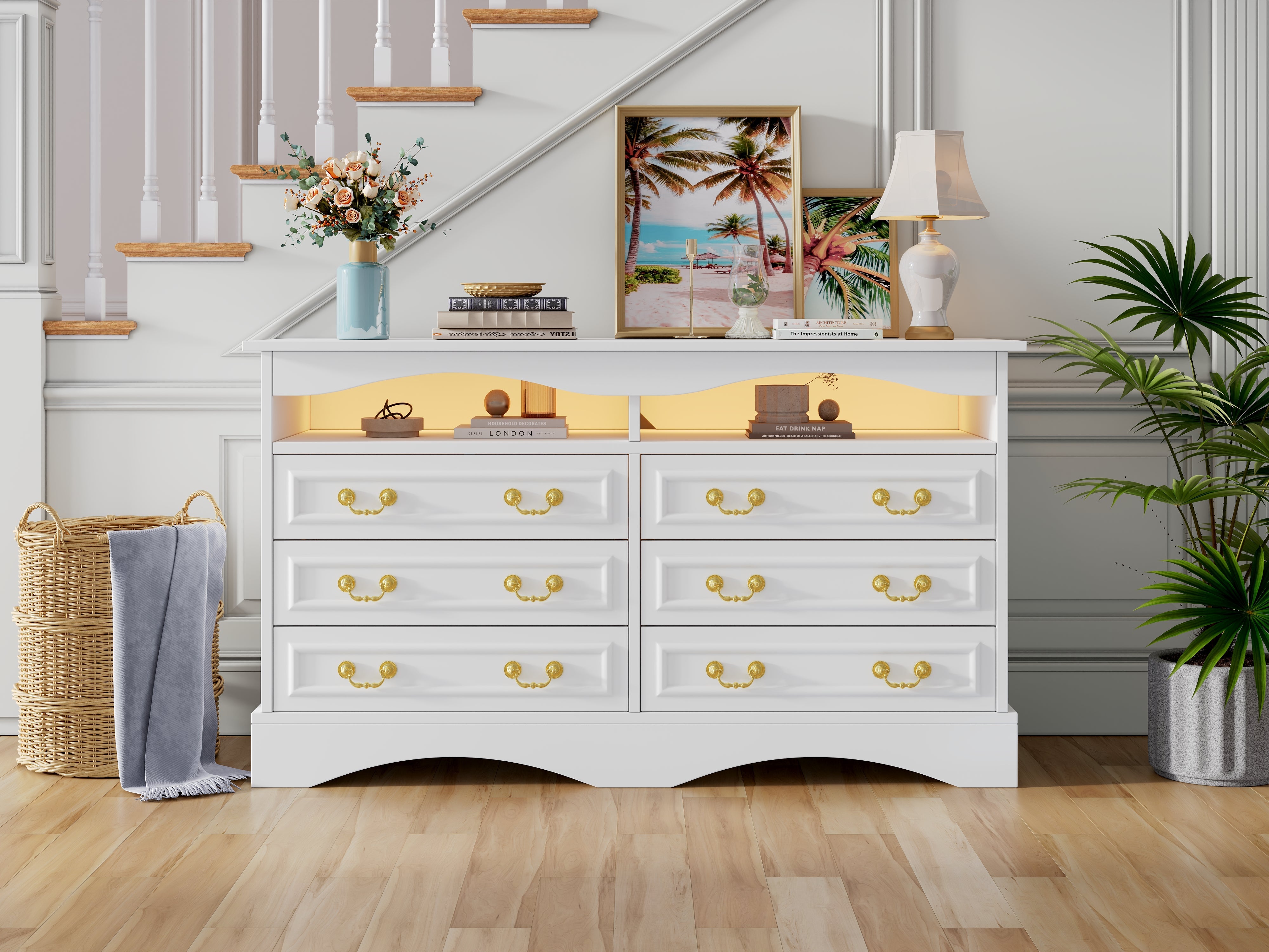 Logidon Dressoir 120x40x70 met LED-licht en halfopen opbergruimte Wit