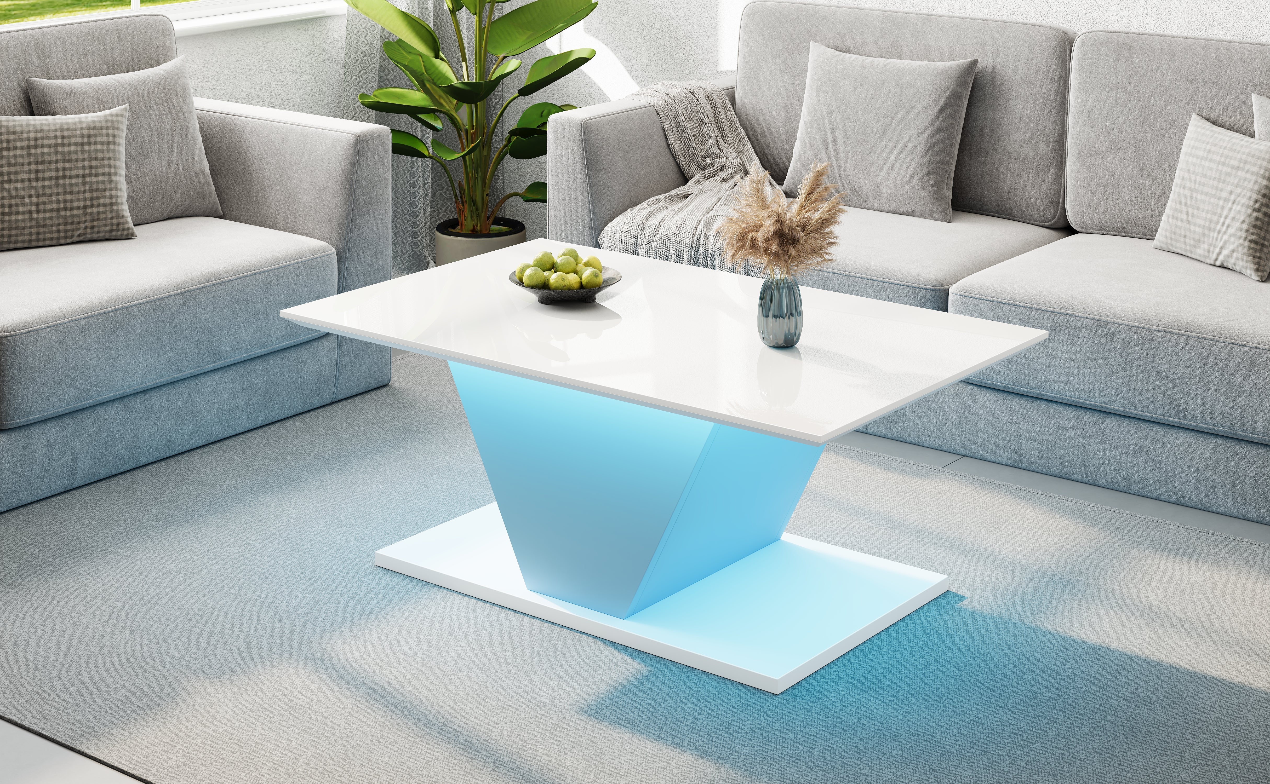Logidon V-vorm salontafel wit hoogglans LED verlichting 100x50x46 cm