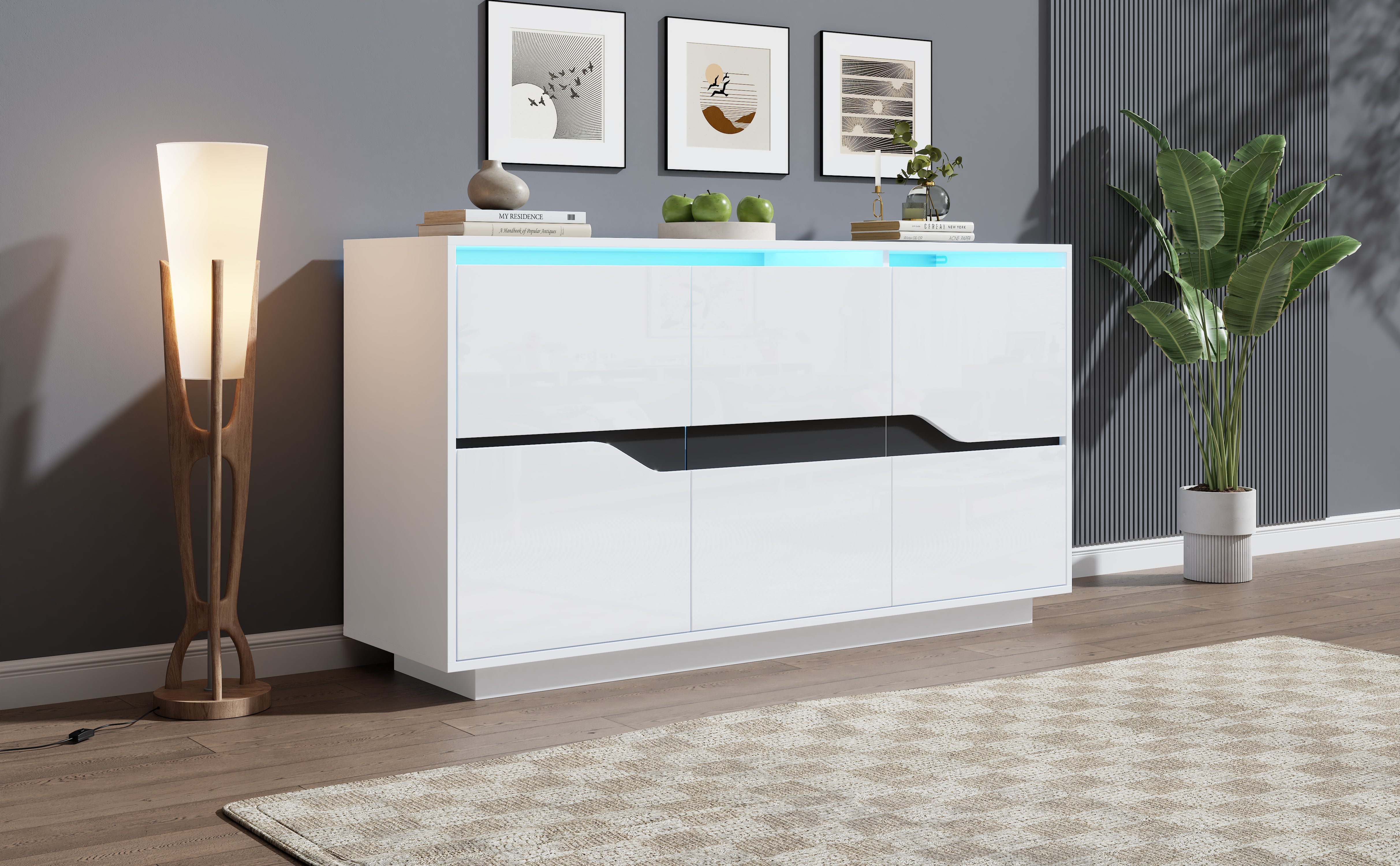 Logidon Sideboard 140x40x76 Cm White Black With 3 Doors LED