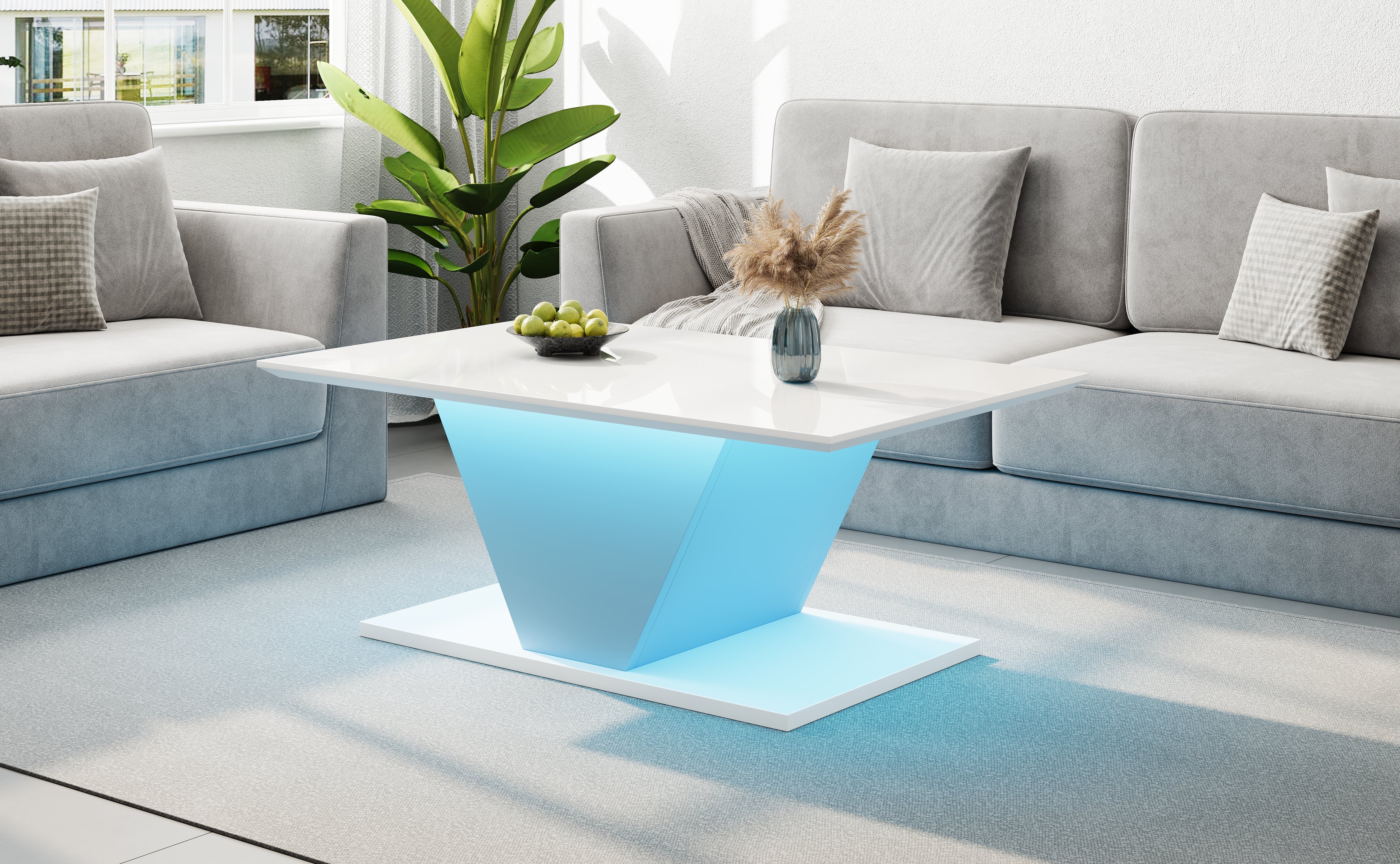 Logidon V-vorm salontafel wit hoogglans LED verlichting 100x50x46 cm