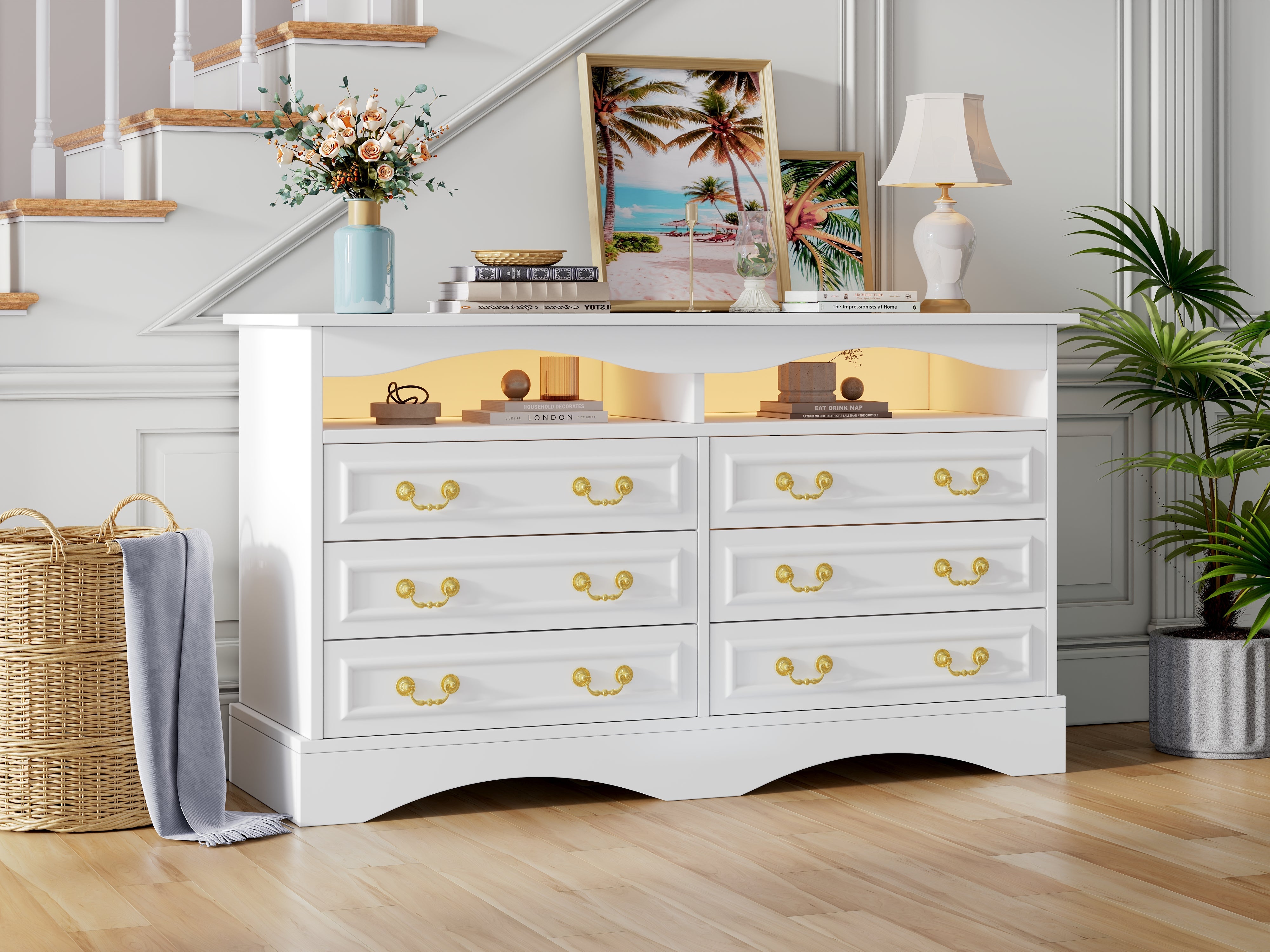 Logidon Dressoir 120x40x70 met LED-licht en halfopen opbergruimte Wit