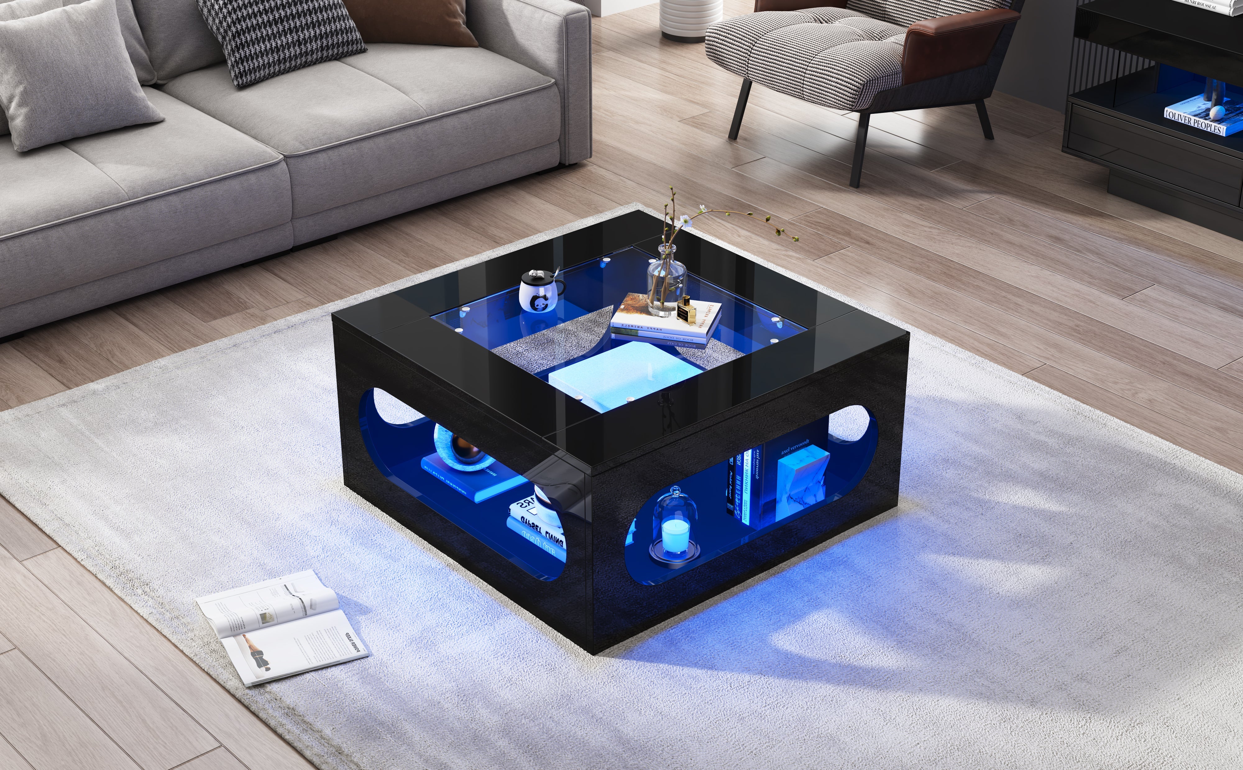 Logidon LED salontafel 70x70 cm vierkant zwart MDF glasblad