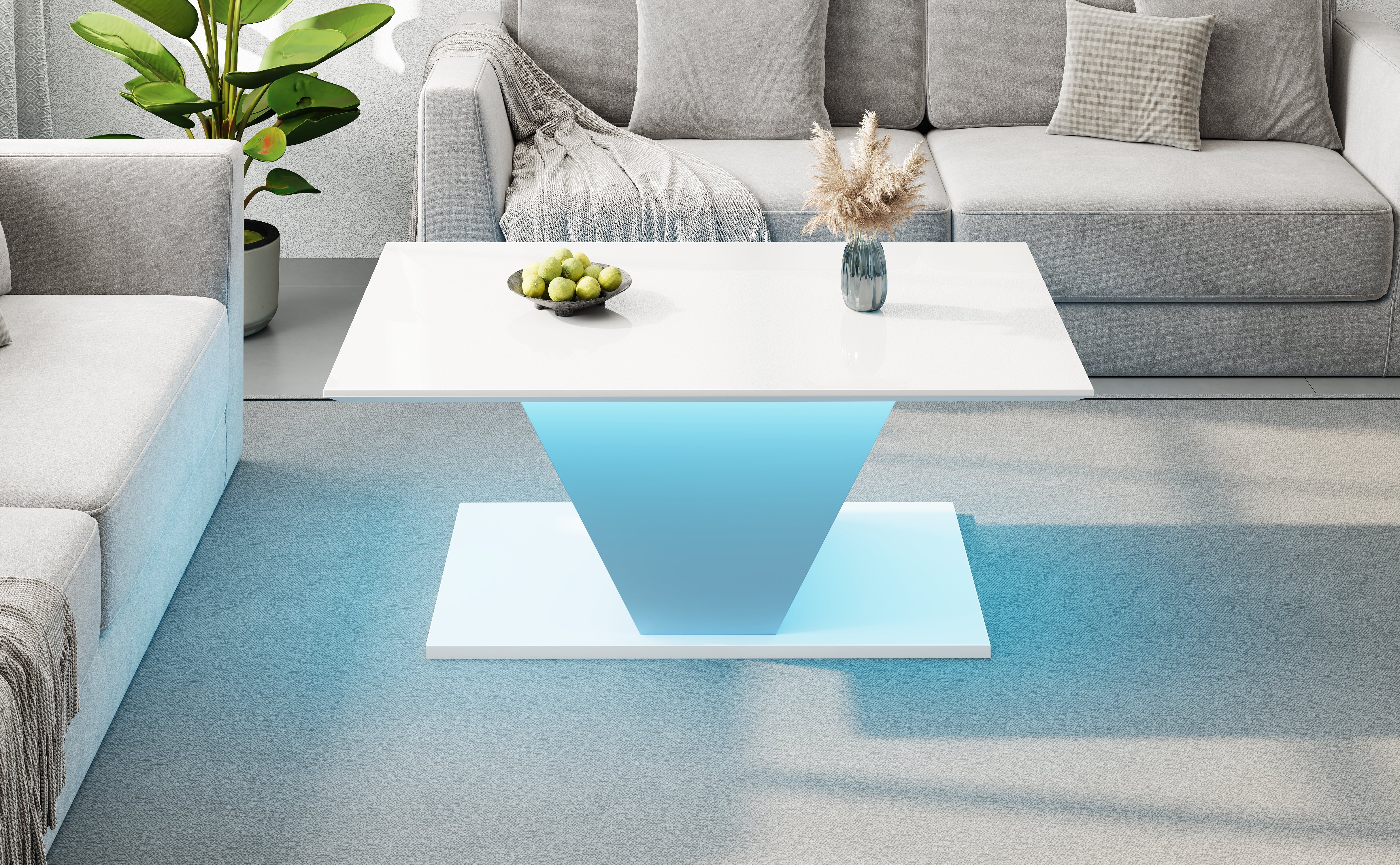Logidon V-vorm salontafel wit hoogglans LED verlichting 100x50x46 cm
