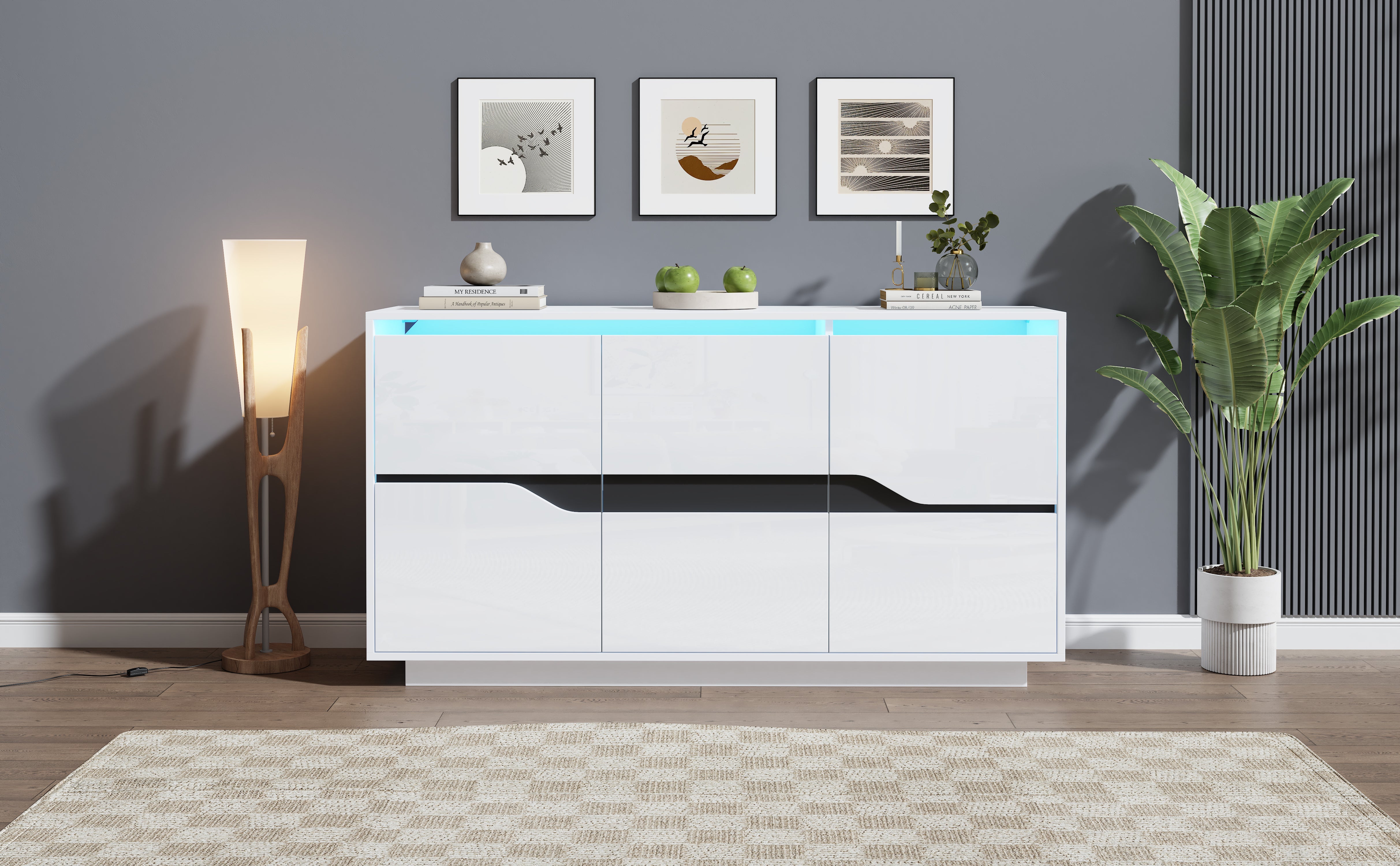 Logidon Sideboard 140x40x76 Cm White Black With 3 Doors LED