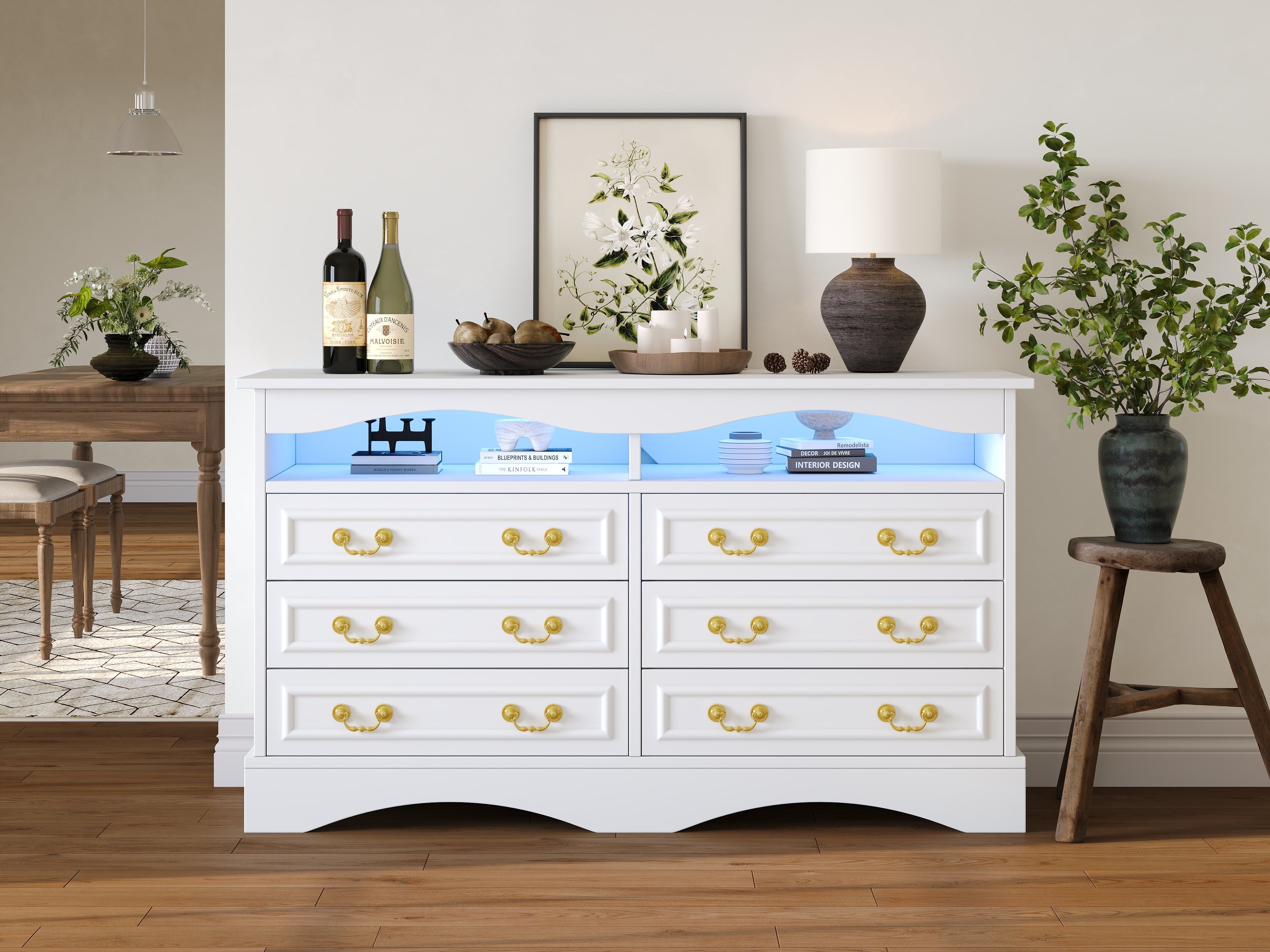 Logidon Dressoir 120x40x70 met LED-licht en halfopen opbergruimte Wit