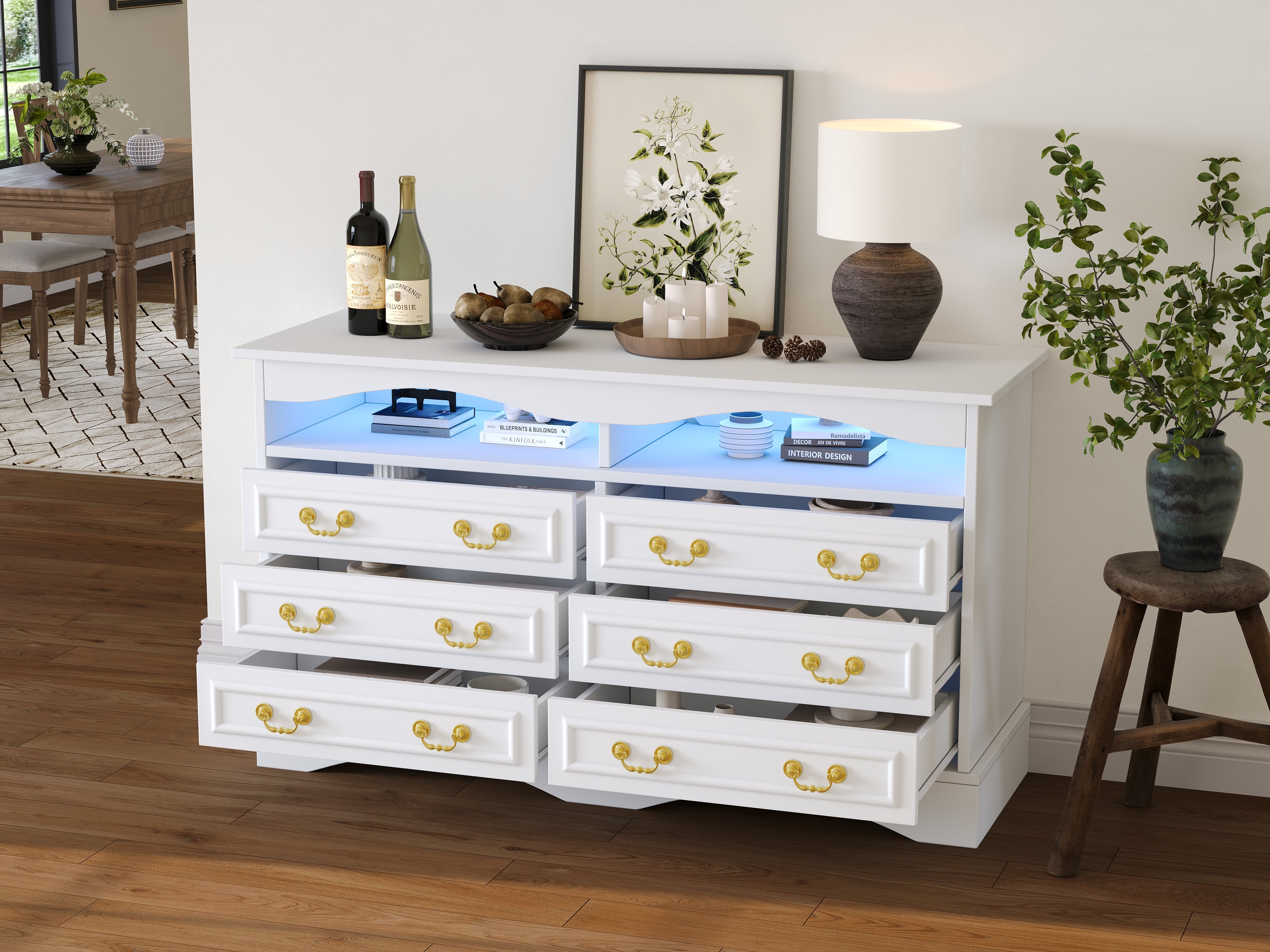 Logidon Dressoir 120x40x70 met LED-licht en halfopen opbergruimte Wit