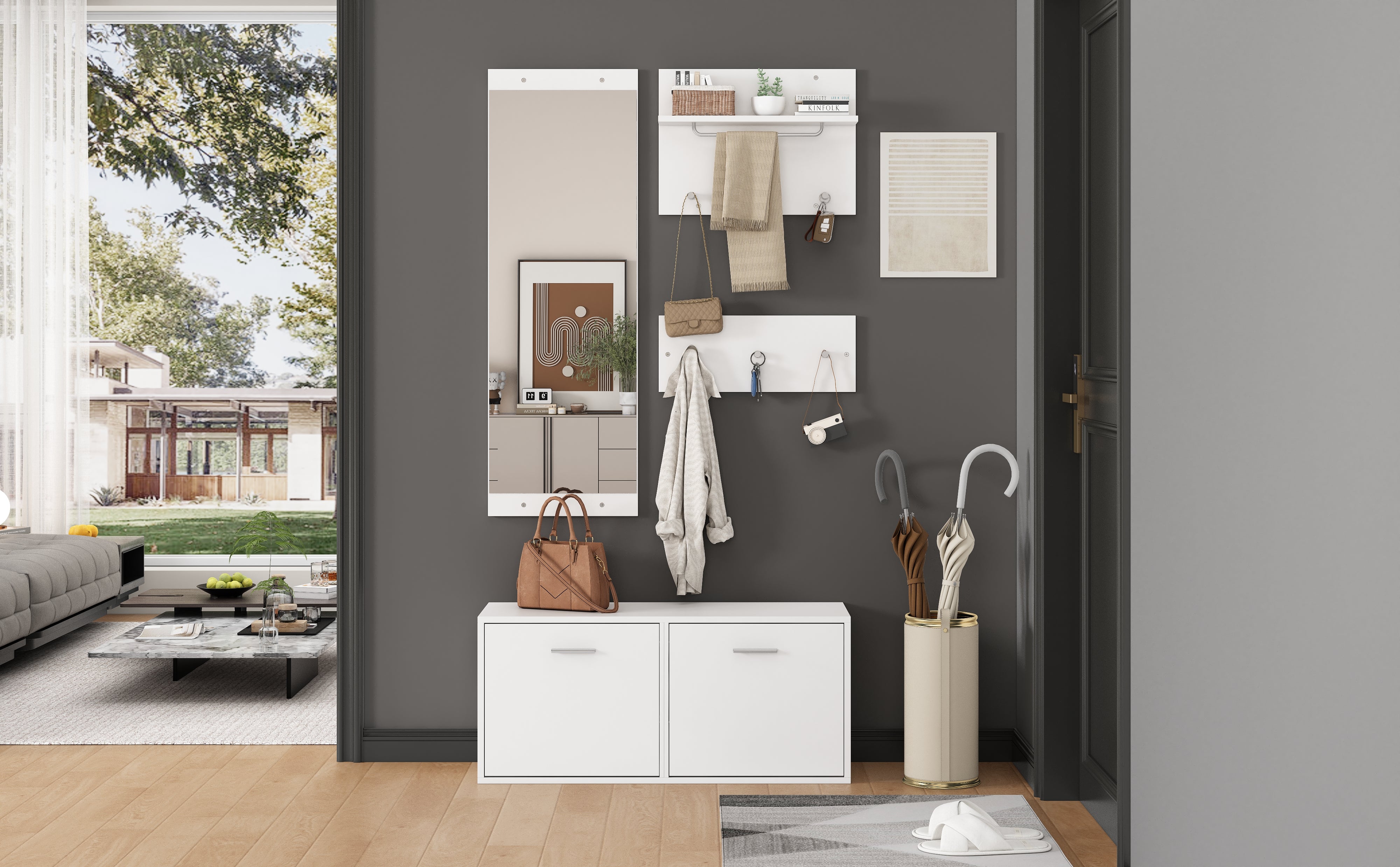Logidon kledingkastset 4-delige spiegel schoenenkast wit 90x30x41,5 cm