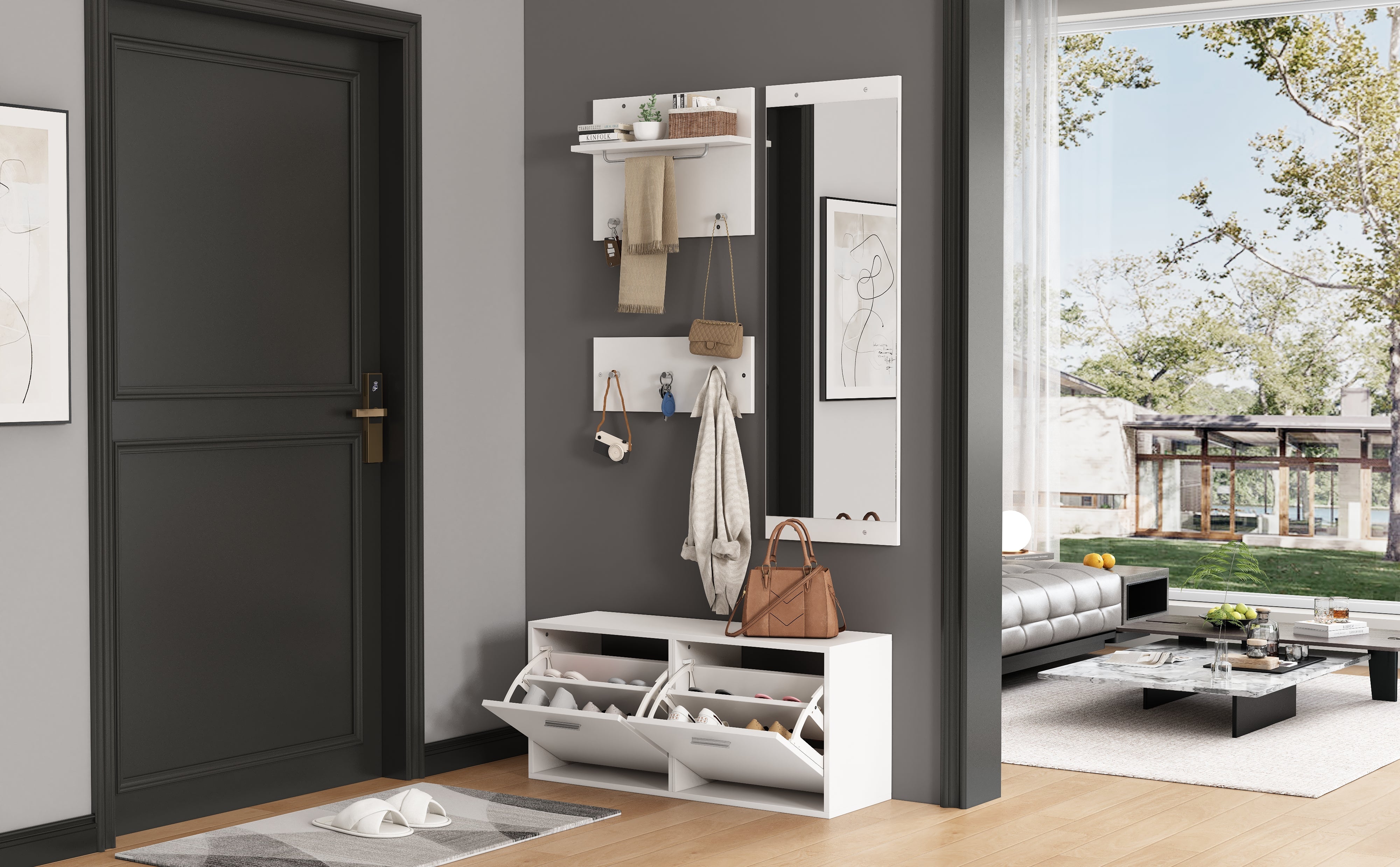 Logidon kledingkastset 4-delige spiegel schoenenkast wit 90x30x41,5 cm