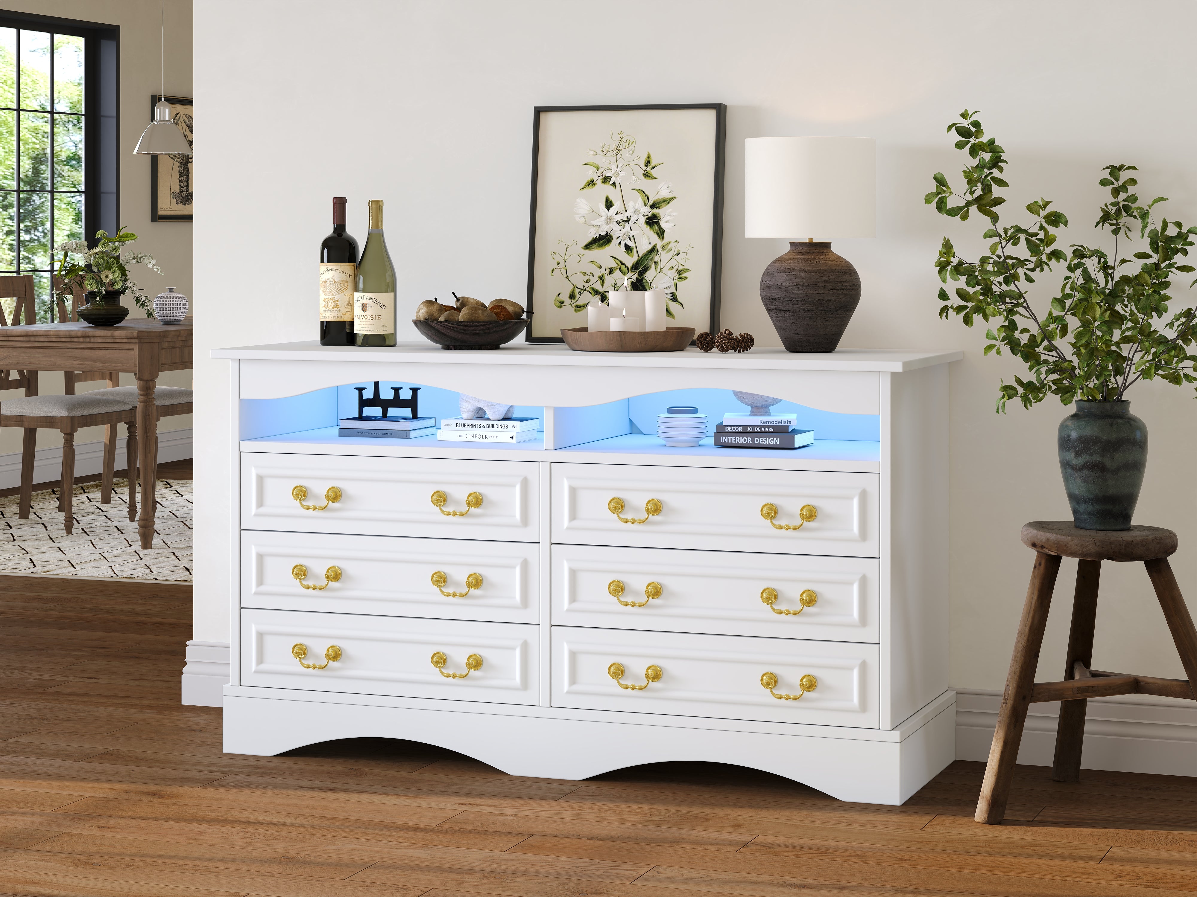 Logidon Dressoir 120x40x70 met LED-licht en halfopen opbergruimte Wit