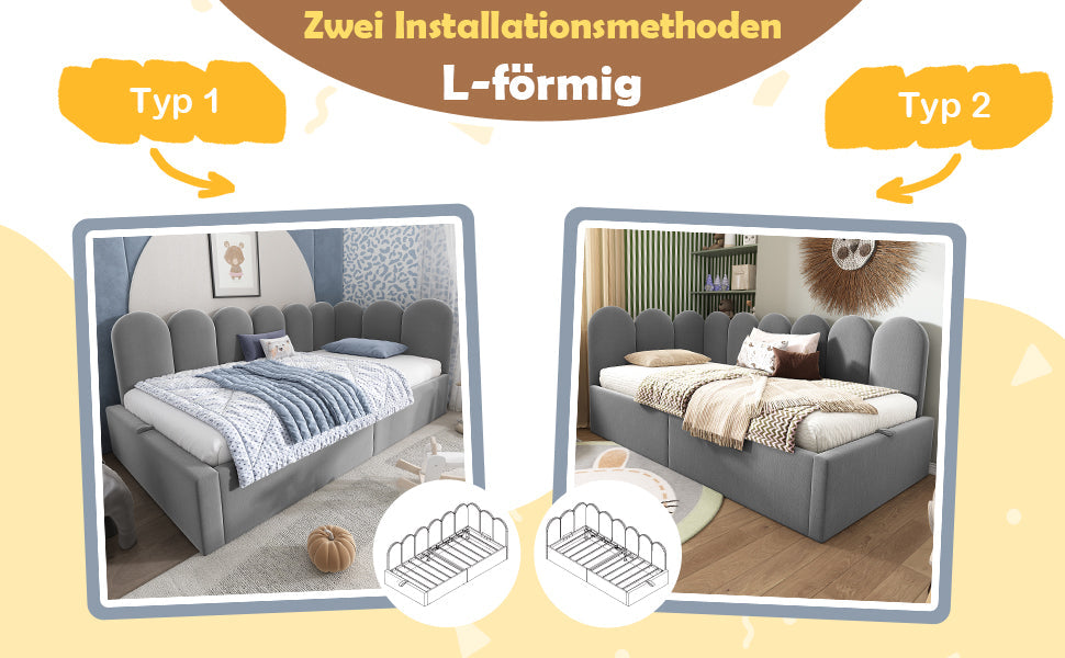Logidon Dagbed 90x190 cm Fluweel Grijs Met Hydraulische Opbergruimte