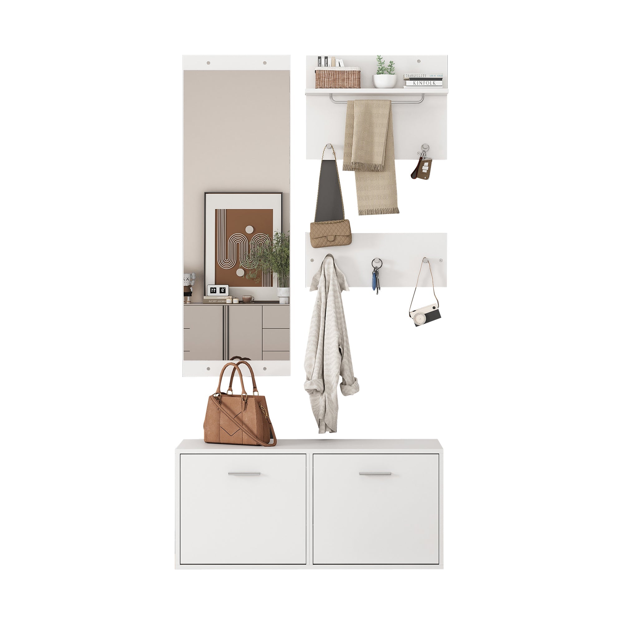 Logidon kledingkastset 4-delige spiegel schoenenkast wit 90x30x41,5 cm