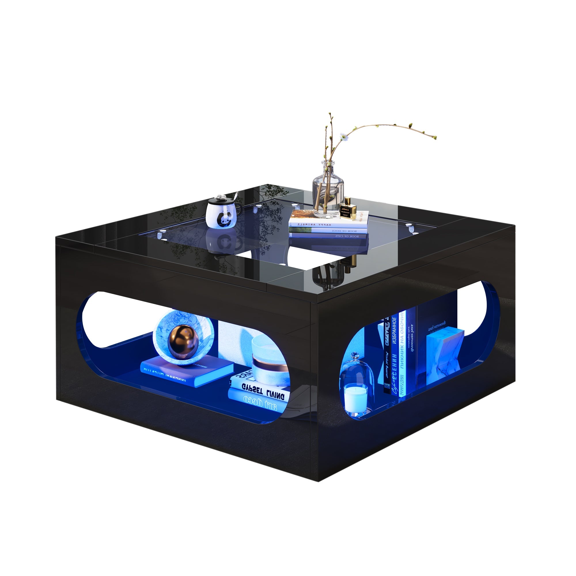 Logidon LED salontafel 70x70 cm vierkant zwart MDF glasblad