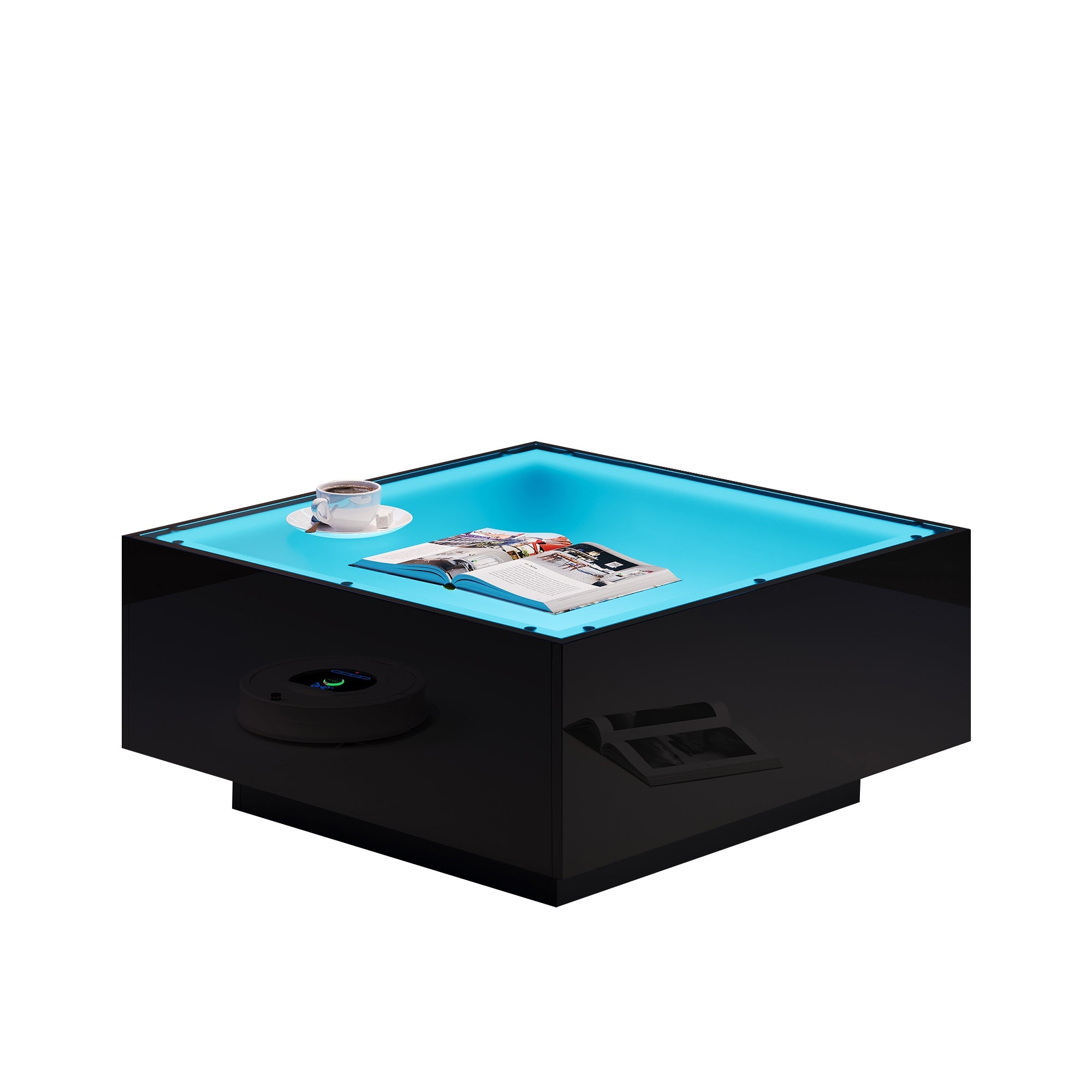 Logidon salontafel 70x70 cm glazen tafelblad LED zwart