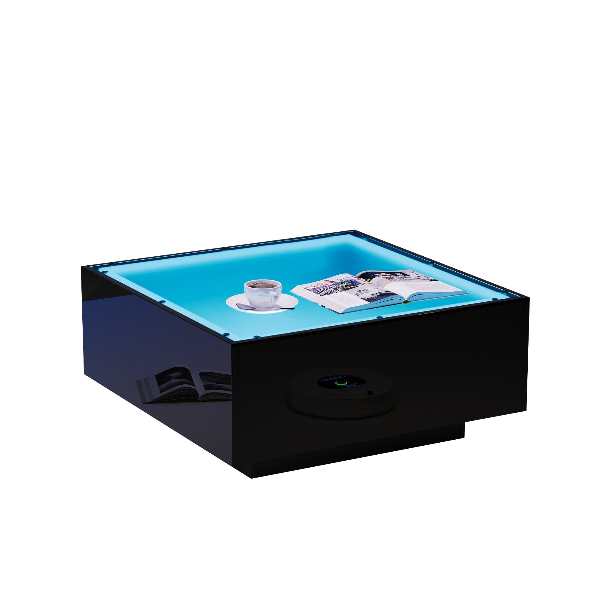 Logidon salontafel 70x70 cm glazen tafelblad LED zwart