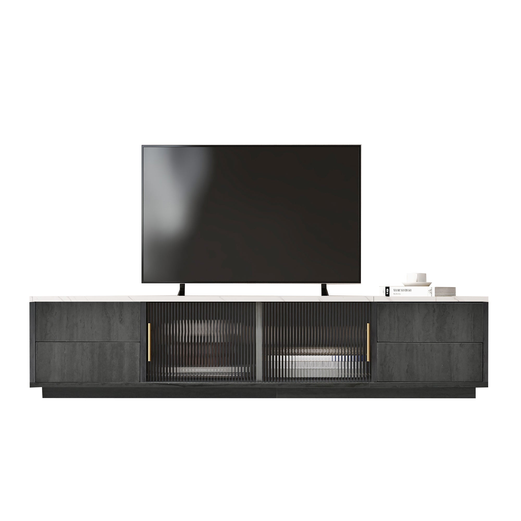 Logidon Deluxe TV-meubel 160 cm grijze marmerlook laden met openklapbare lades