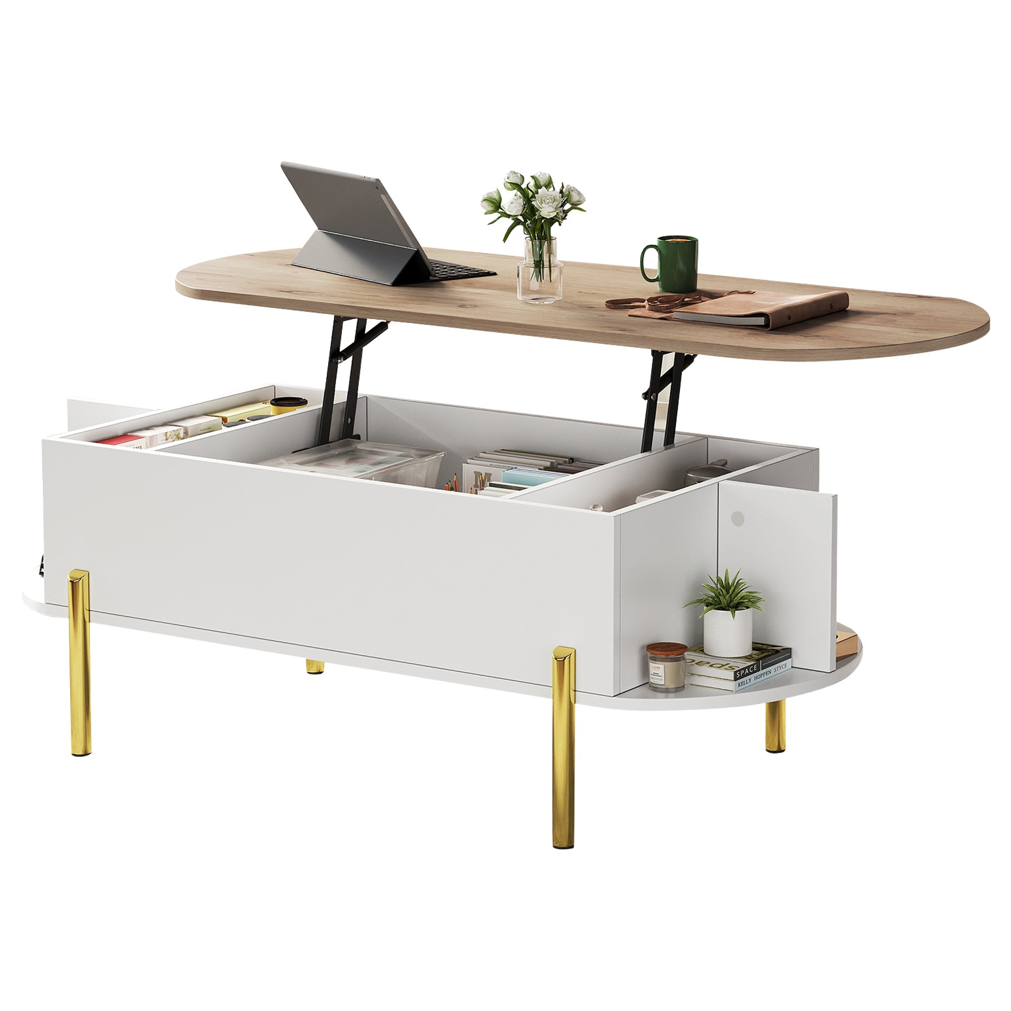 Logidon Verstelbare Salontafel 120x50x43 cm Met Opbergruimte Wit Hout